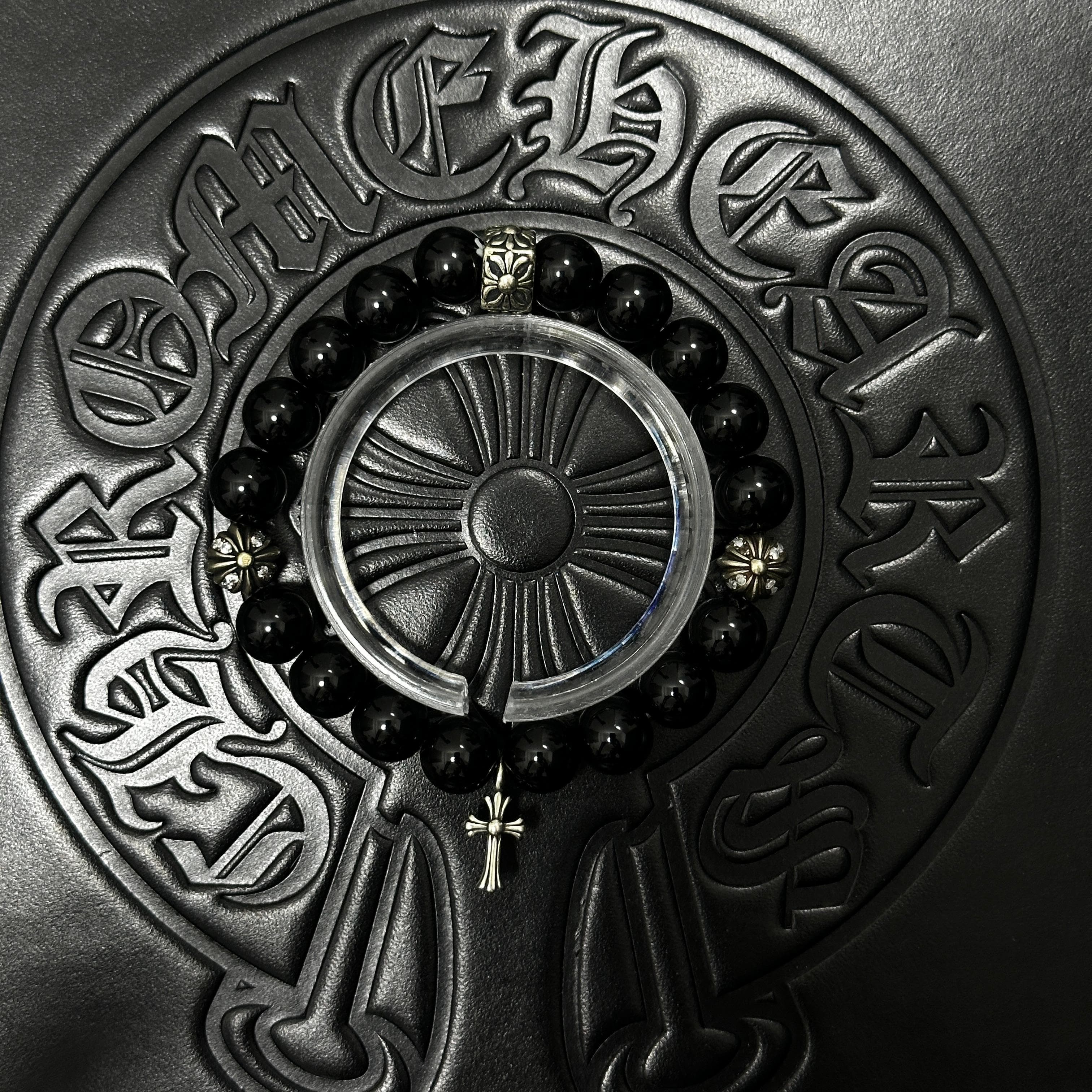 Black Beaded Cross Bracelet — Chrome Hearts jewelry