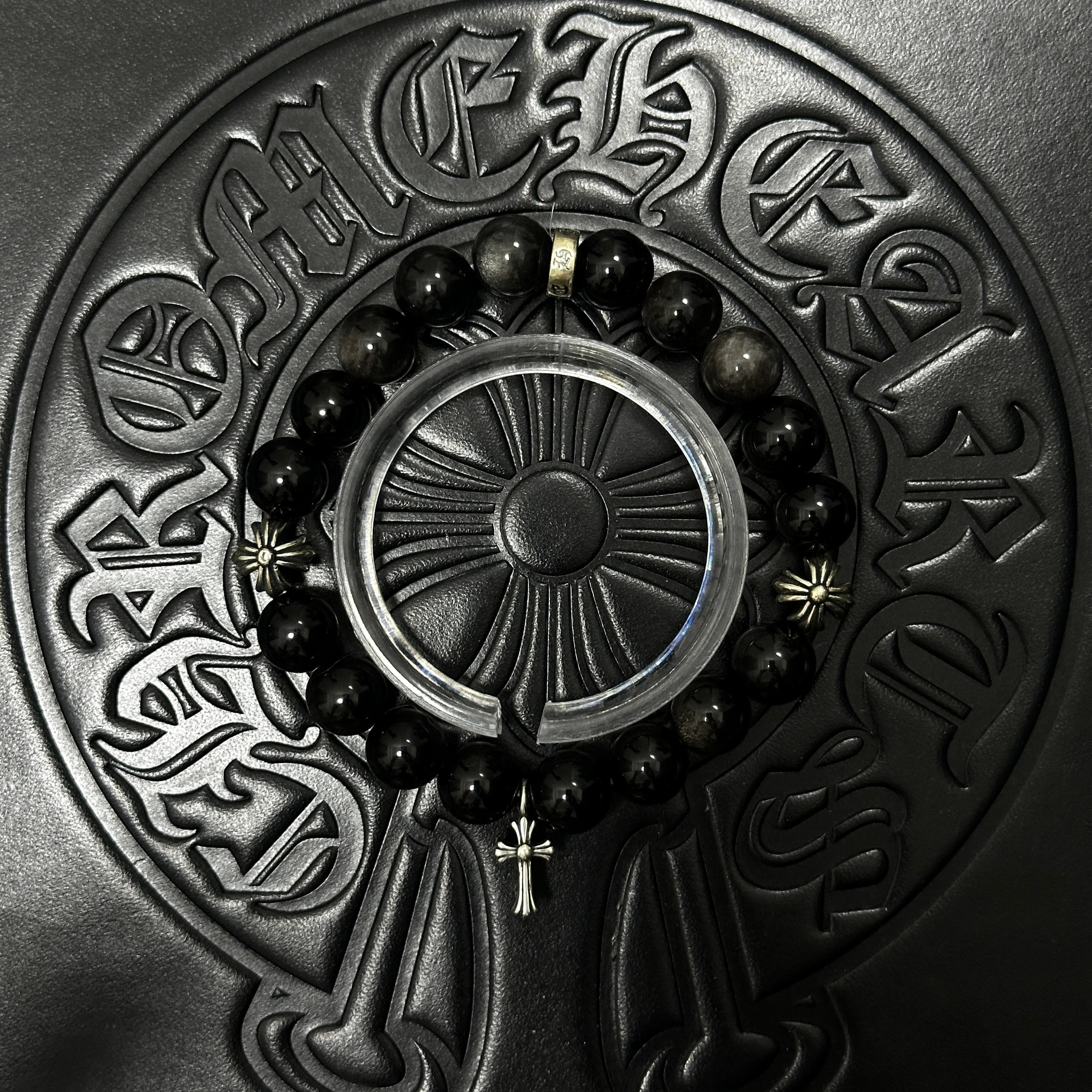 Dark Beaded Cross Bracelet — Chrome Hearts jewelry