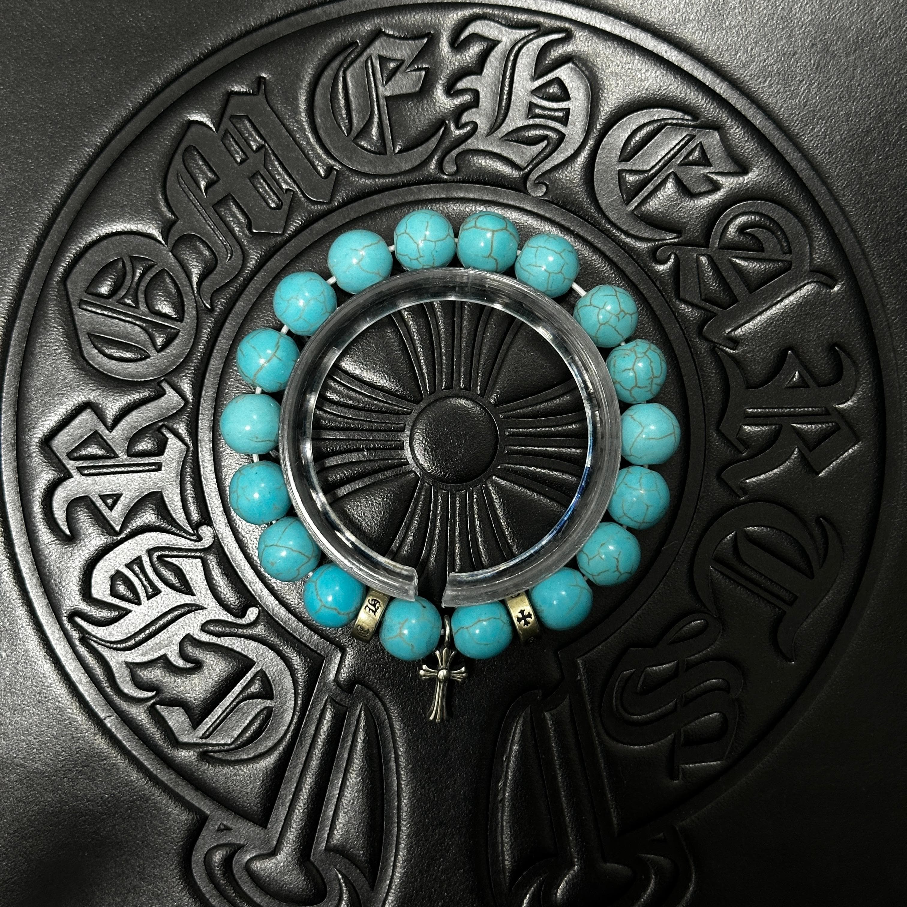Blue Beaded Cross Bracelet — Chrome Hearts jewelry