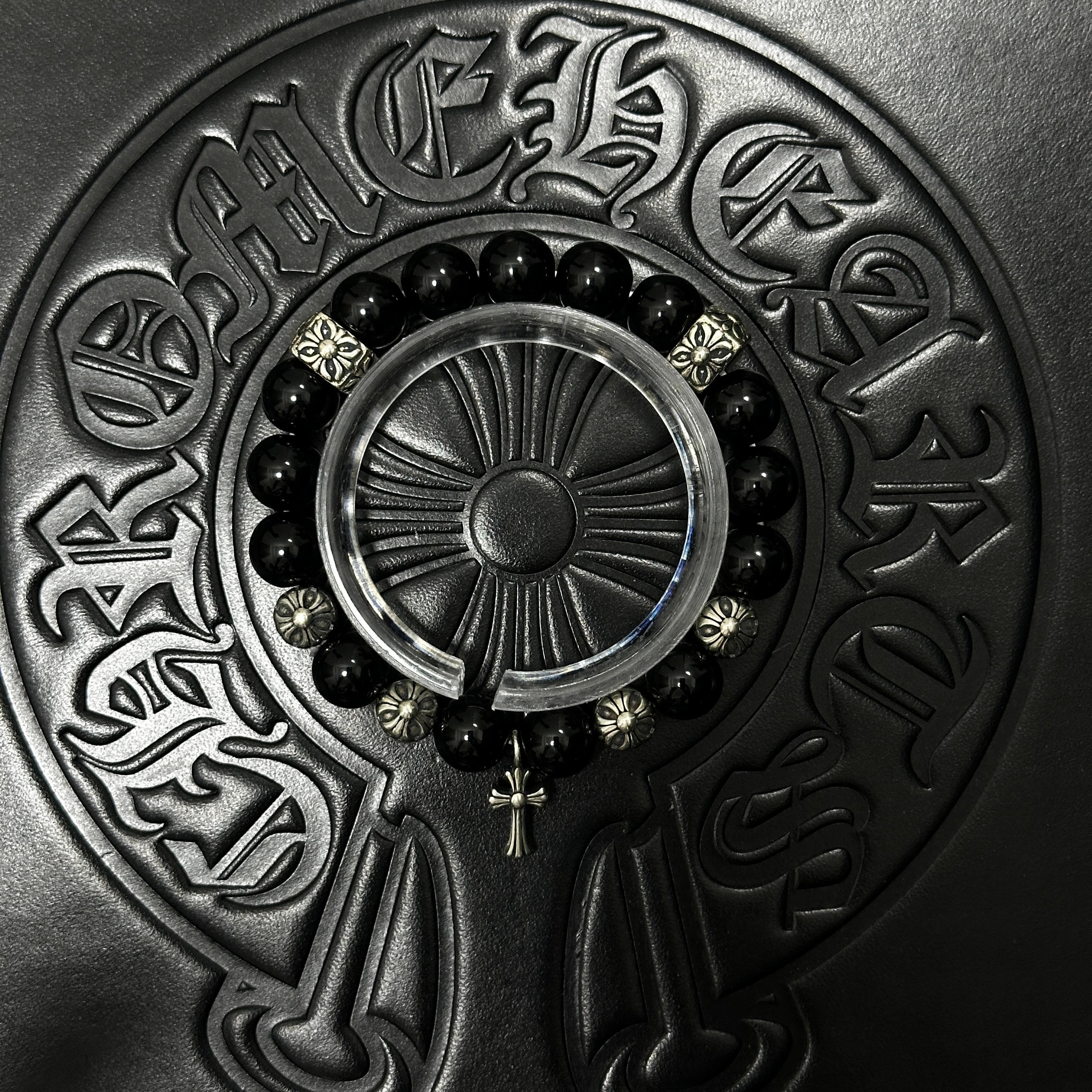 Black Beaded Cross Bracelet — Chrome Hearts jewelry