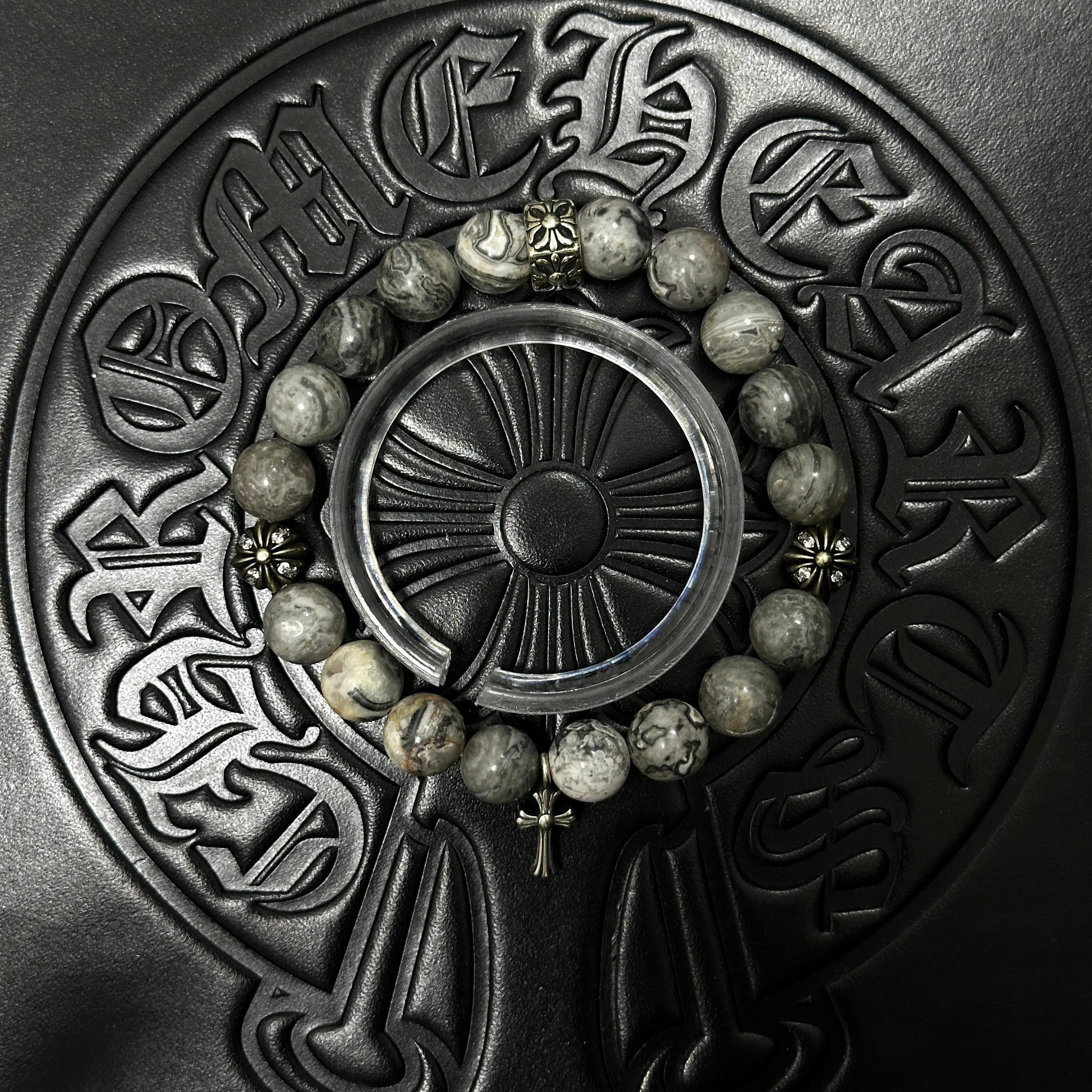 Patterned Beaded Cross Bracelet — Chrome Hearts jewelry