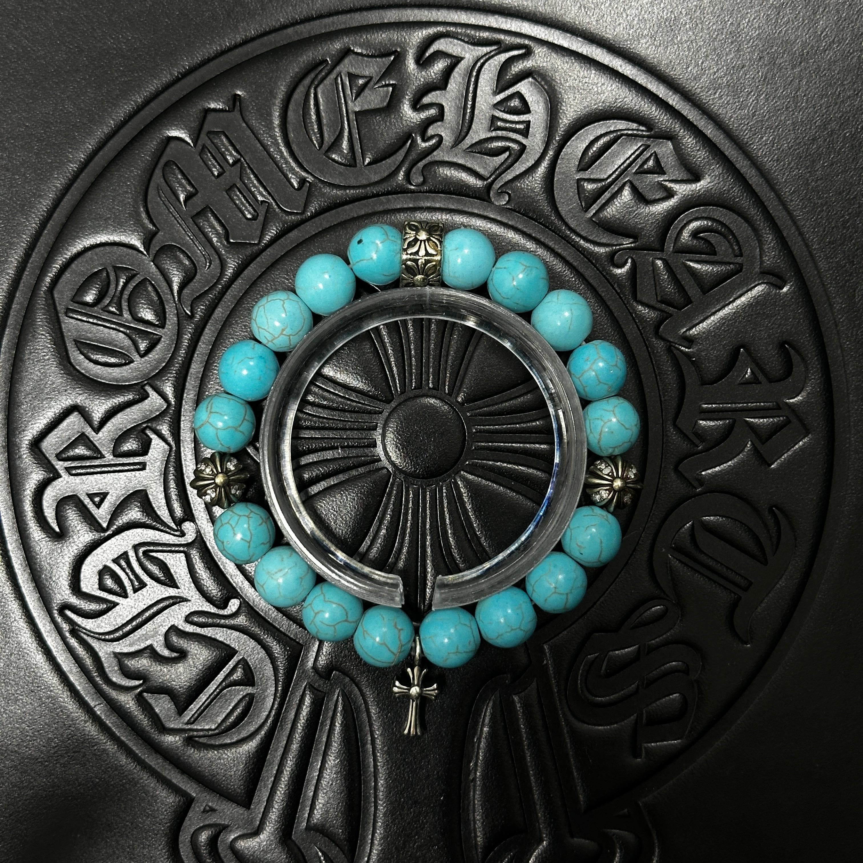 Blue Beaded Cross Bracelet — Chrome Hearts jewelry