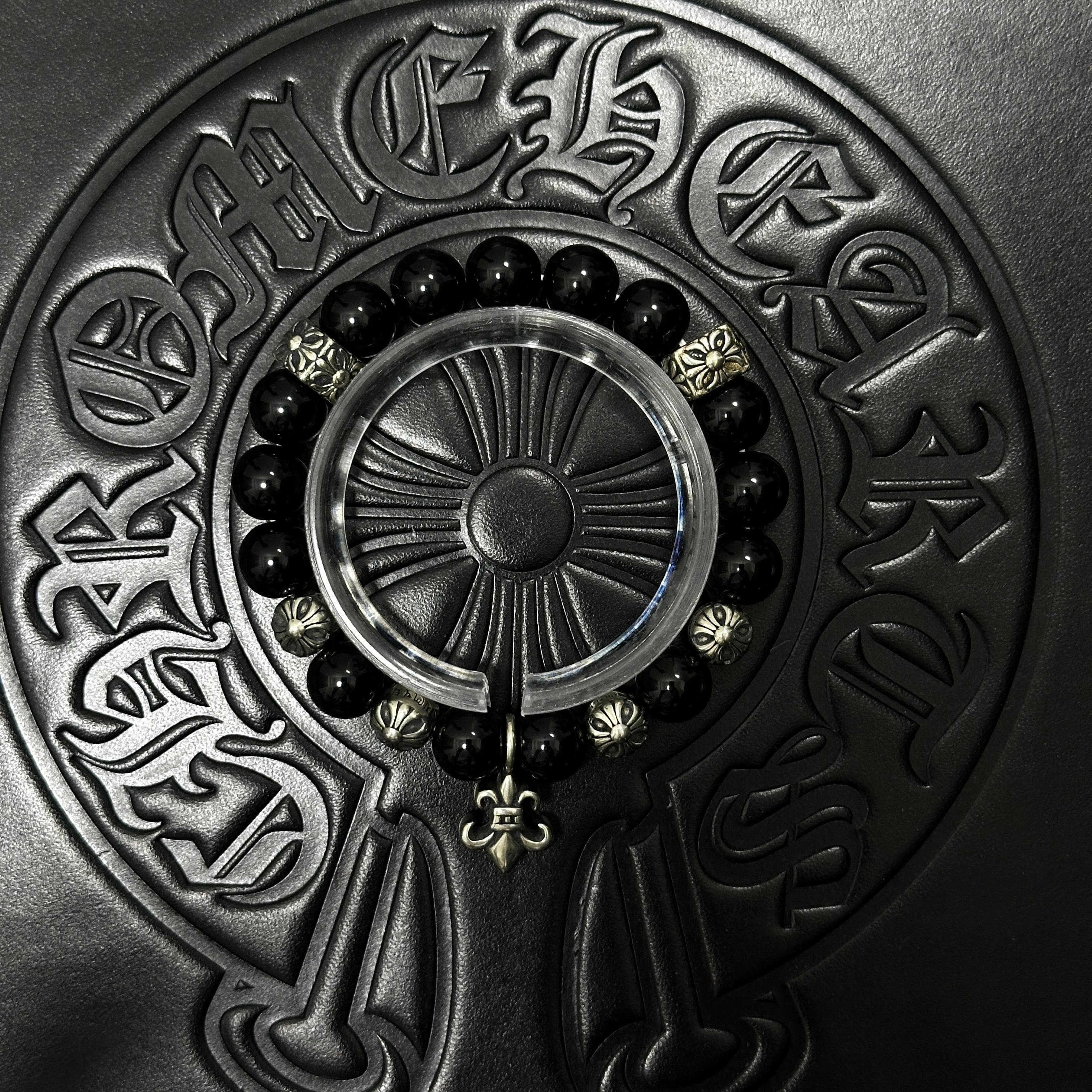 Black Beaded Floral Bracelet — Chrome Hearts jewelry