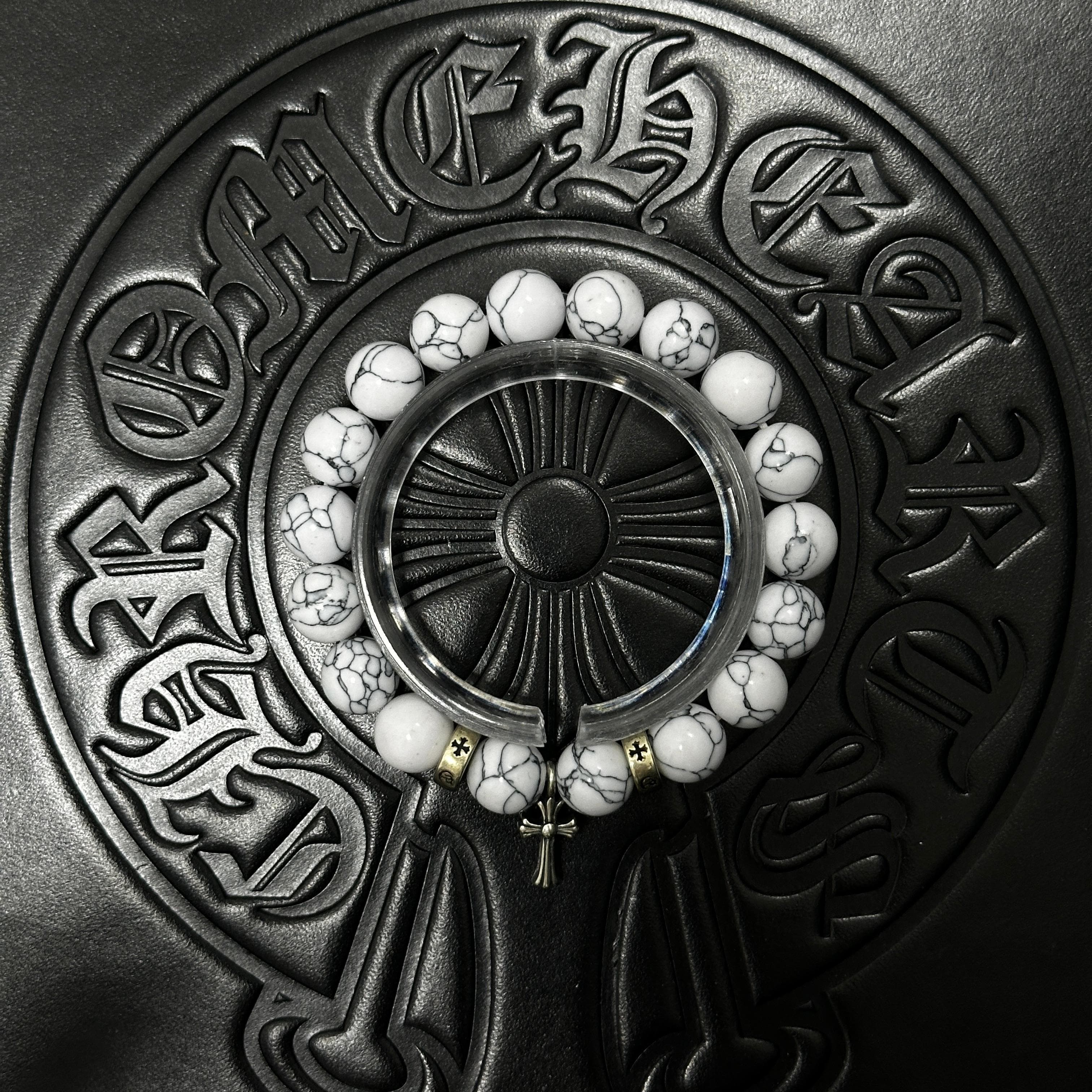 White Beaded Cross Bracelet — Chrome Hearts jewelry