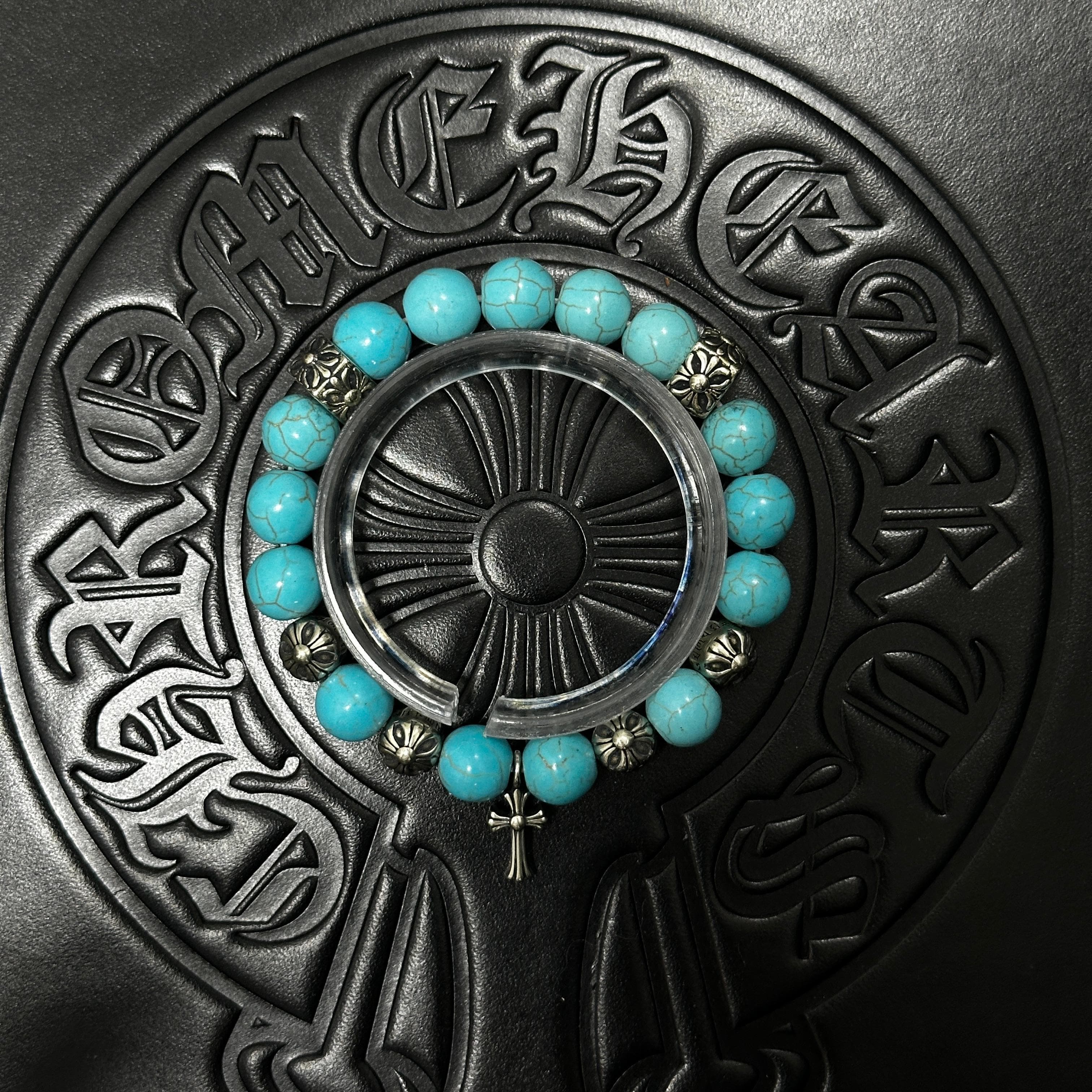Blue Beaded Cross Bracelet — Chrome Hearts jewelry