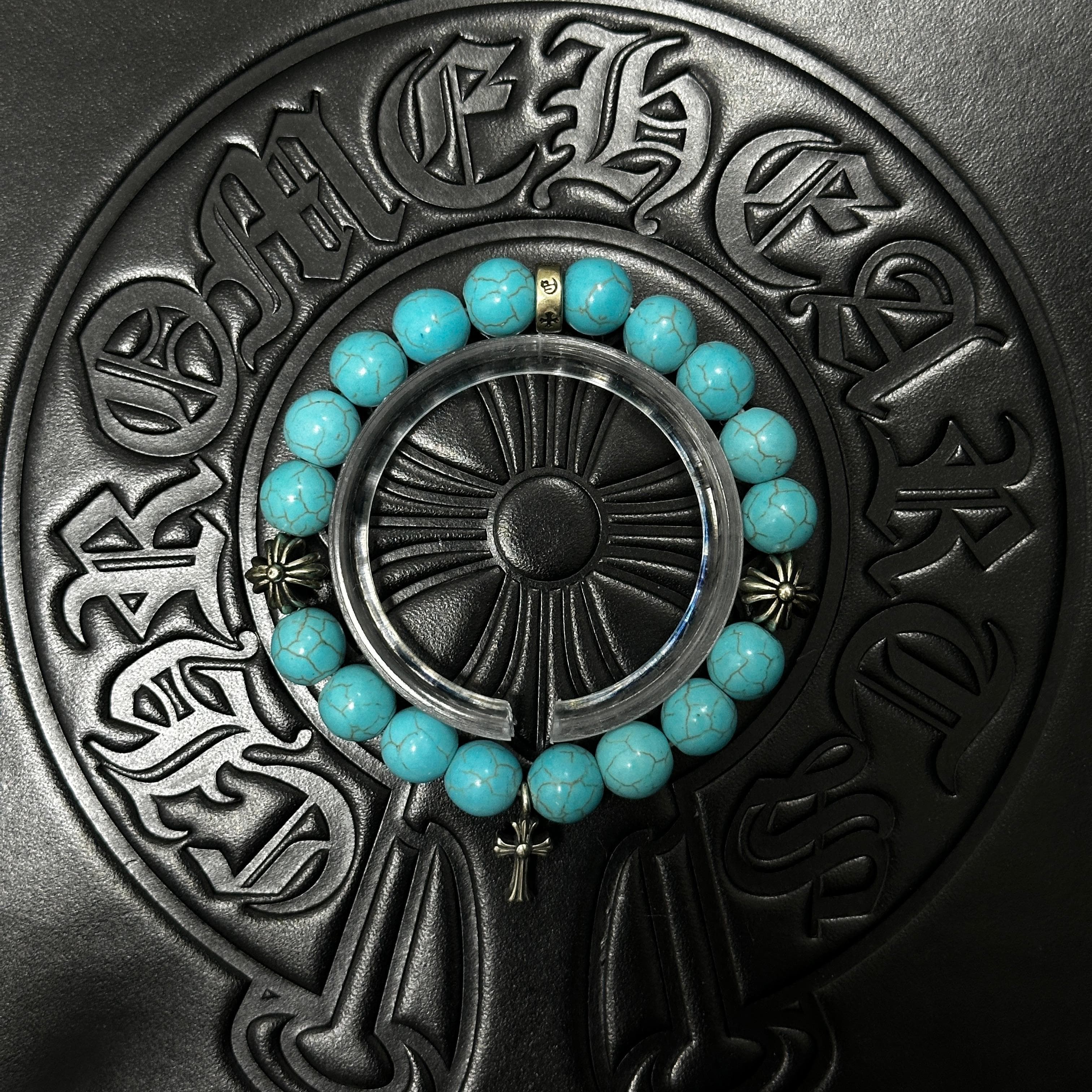 Blue Beaded Cross Bracelet — Chrome Hearts jewelry