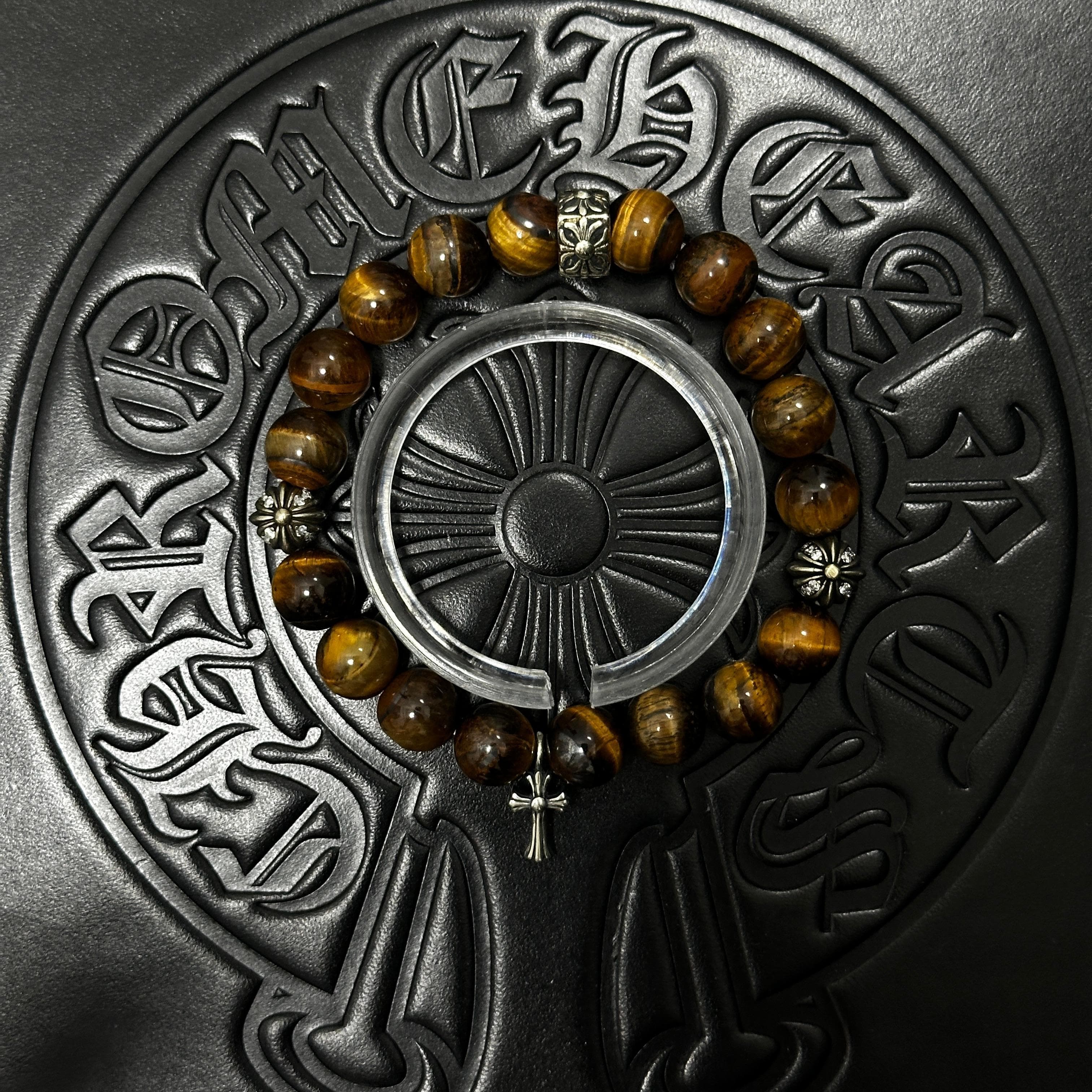 Brown Beaded Cross Bracelet — Chrome Hearts jewelry