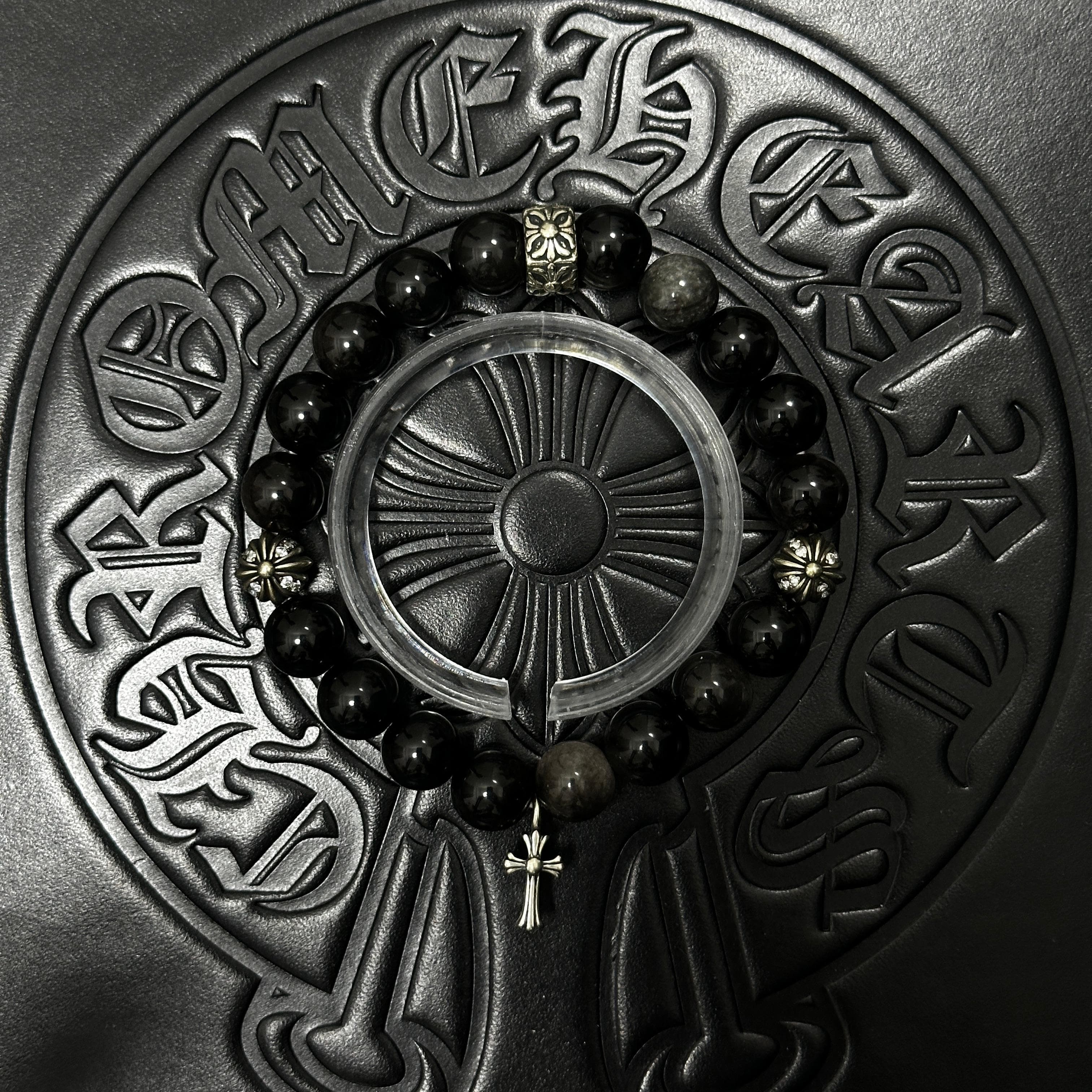 Dark Beaded Cross Bracelet — Chrome Hearts jewelry