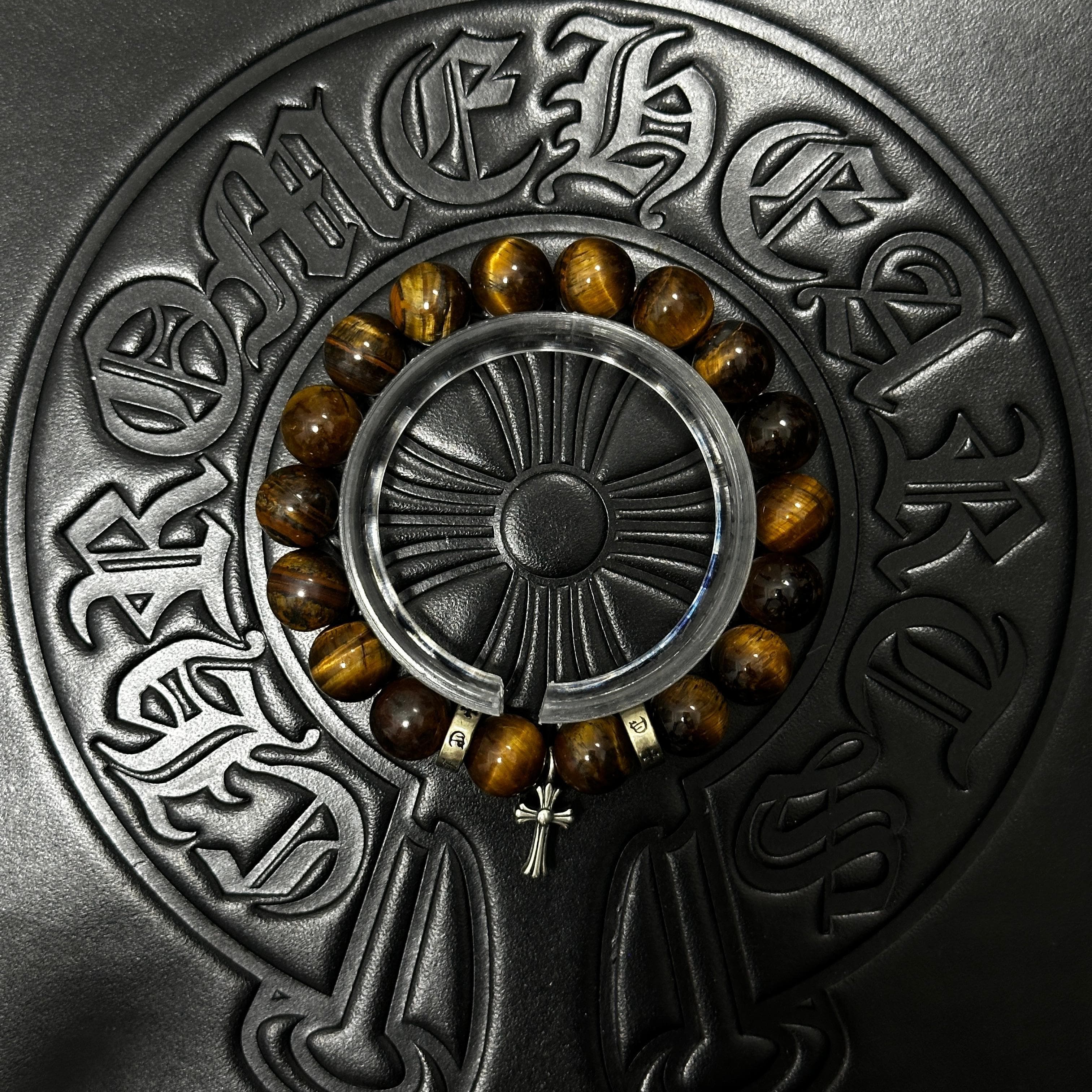 Brown Beaded Cross Bracelet — Chrome Hearts jewelry