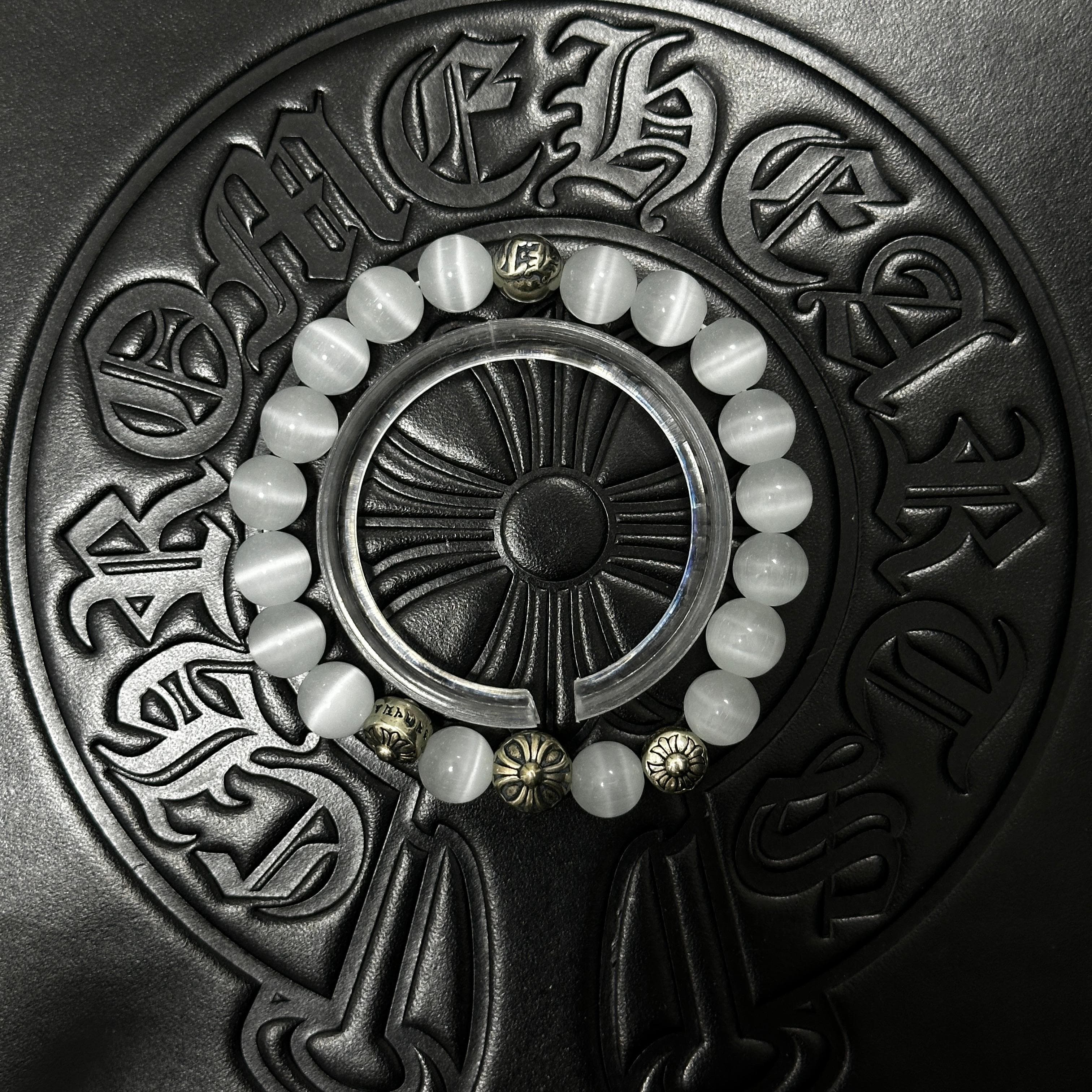 White Beaded Floral Bracelet — Chrome Hearts jewelry