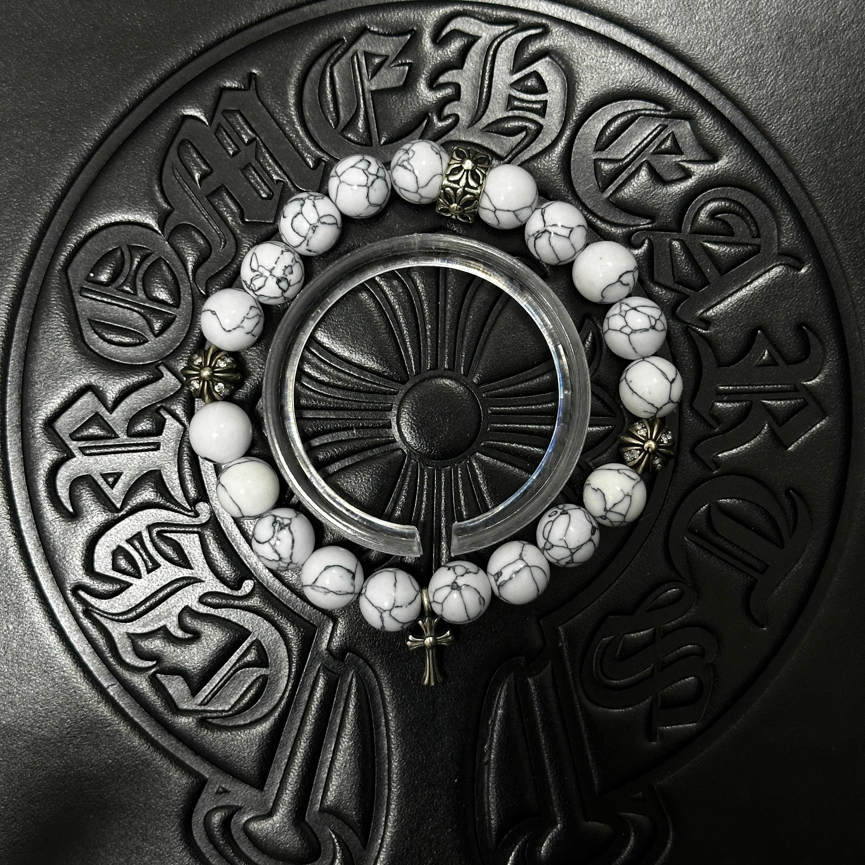 White Beaded Cross Bracelet — Chrome Hearts jewelry