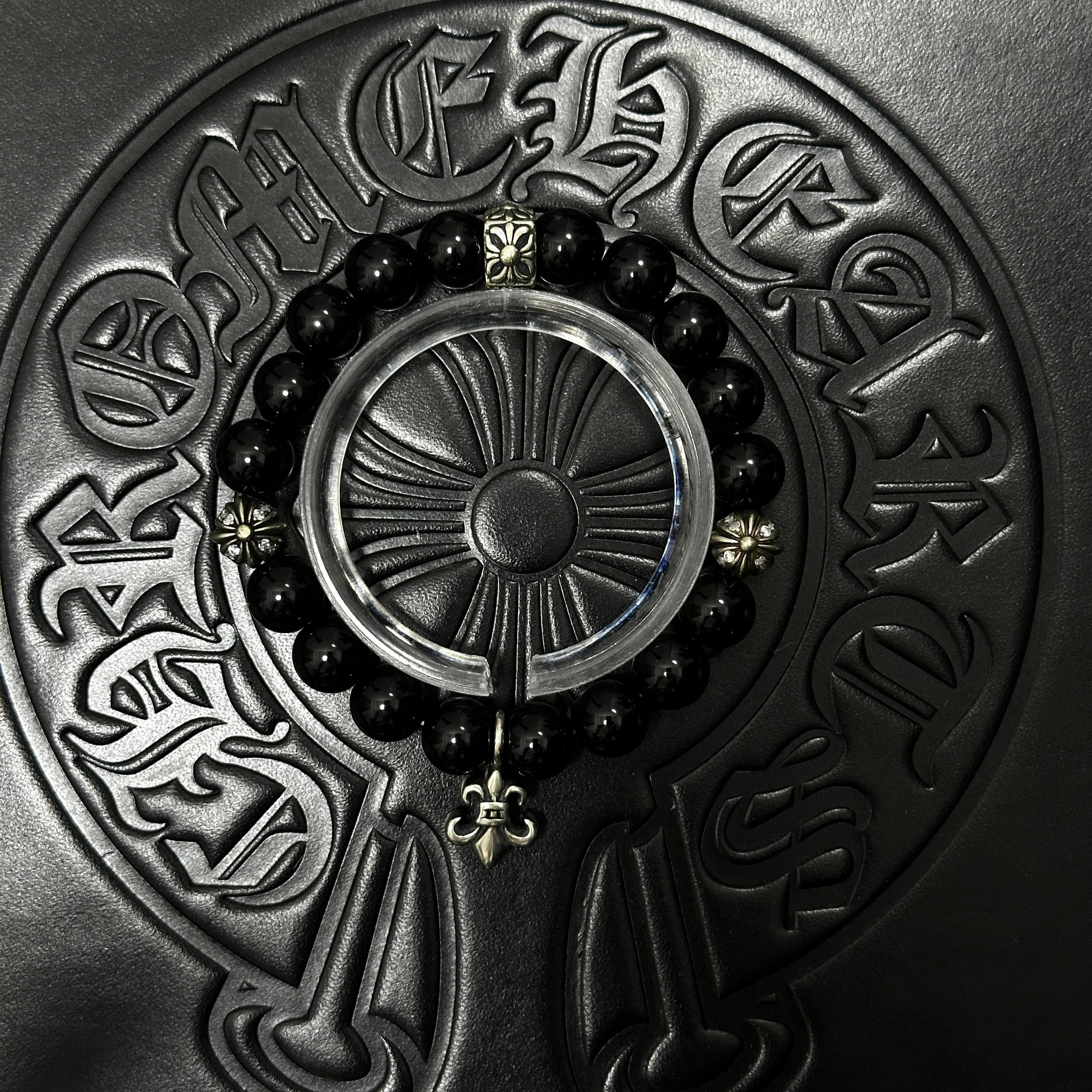 Black Beaded Floral Bracelet — Chrome Hearts jewelry