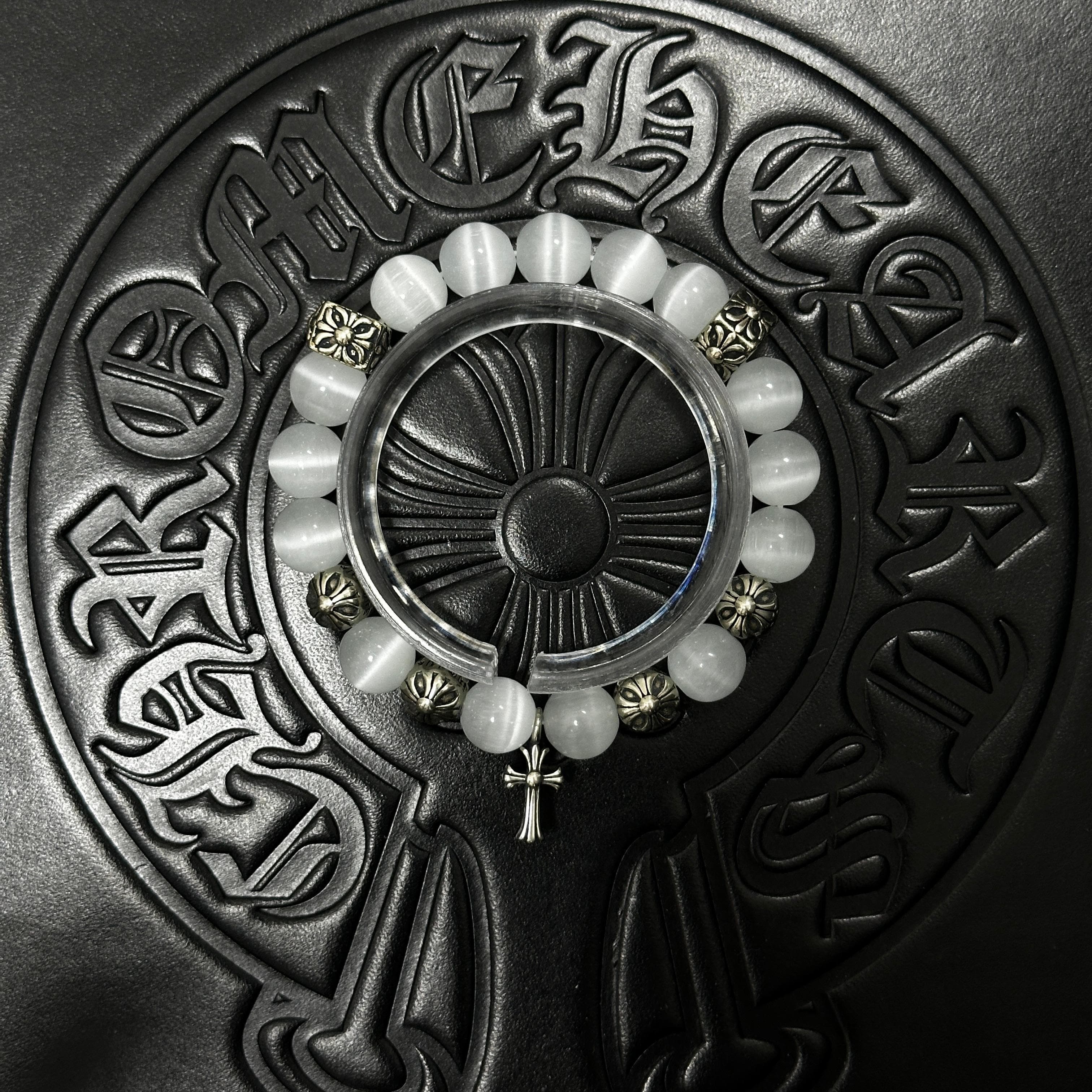 White Beaded Cross Bracelet — Chrome Hearts jewelry