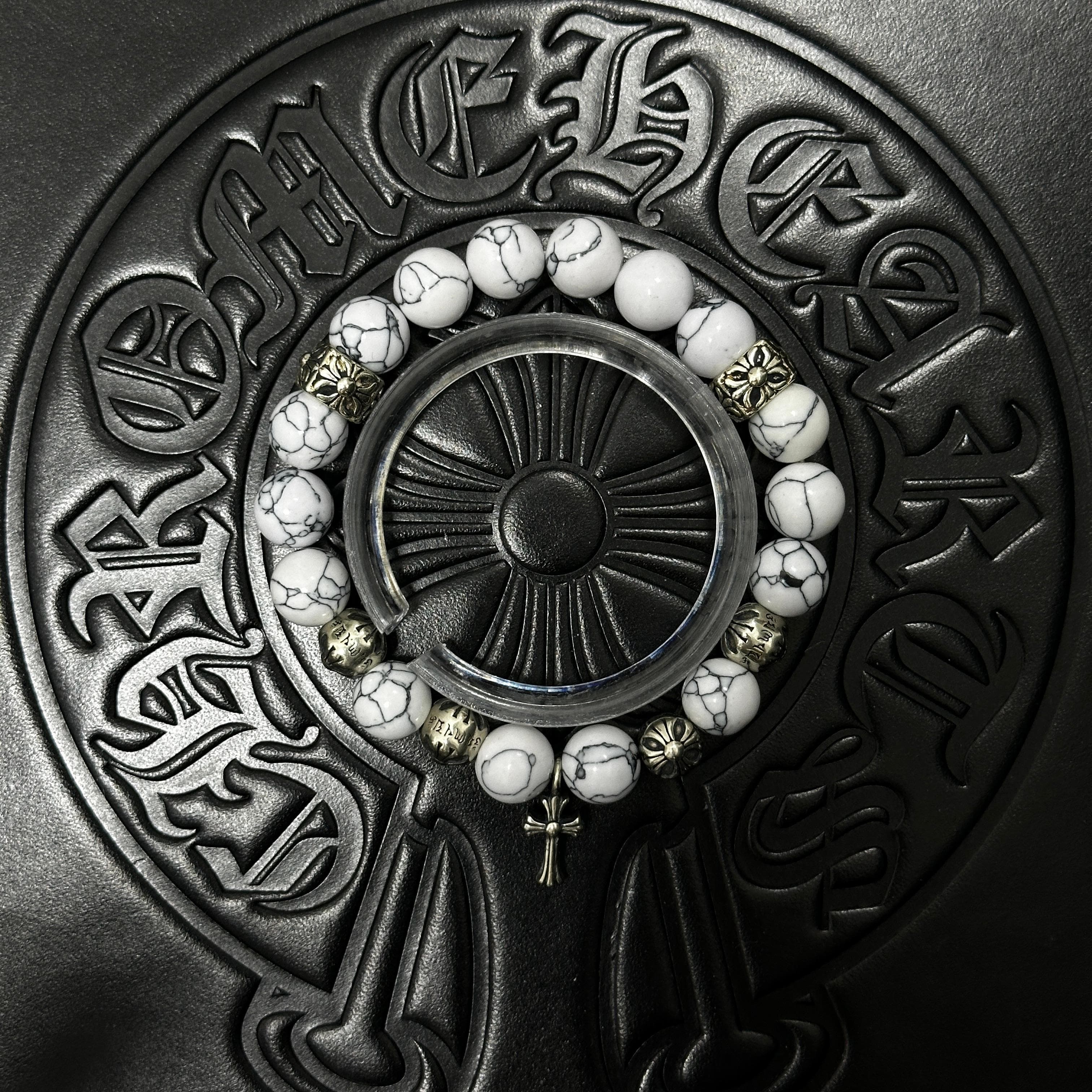 White Beaded Cross Bracelet — Chrome Hearts jewelry