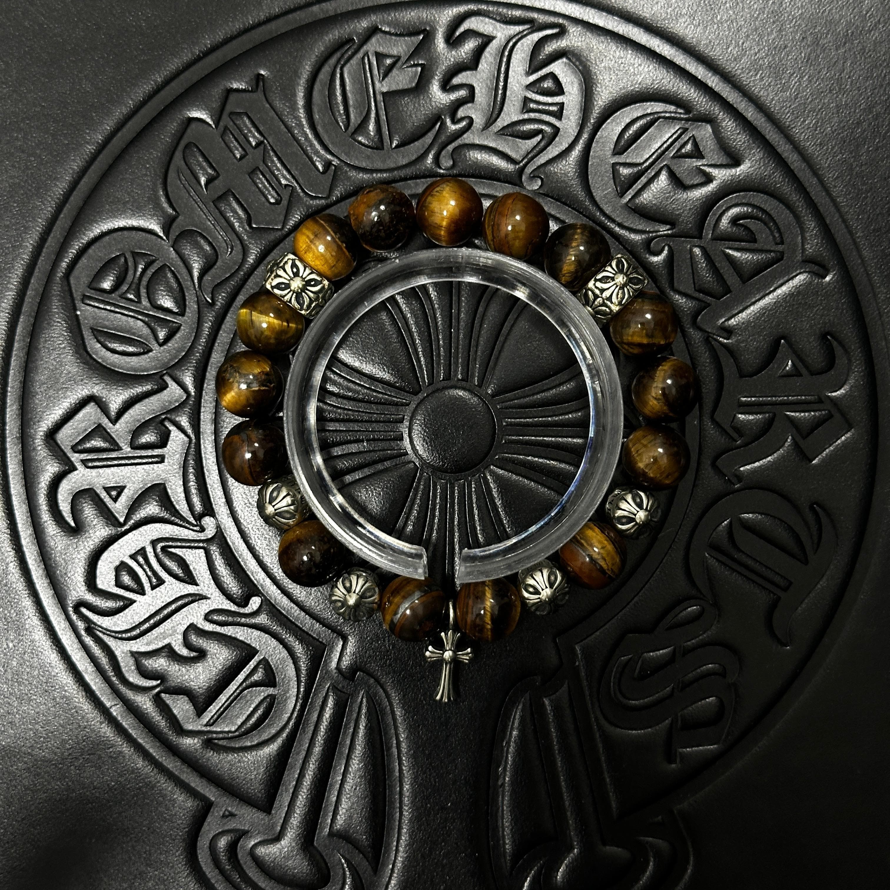 Brown Beaded Cross Bracelet — Chrome Hearts jewelry