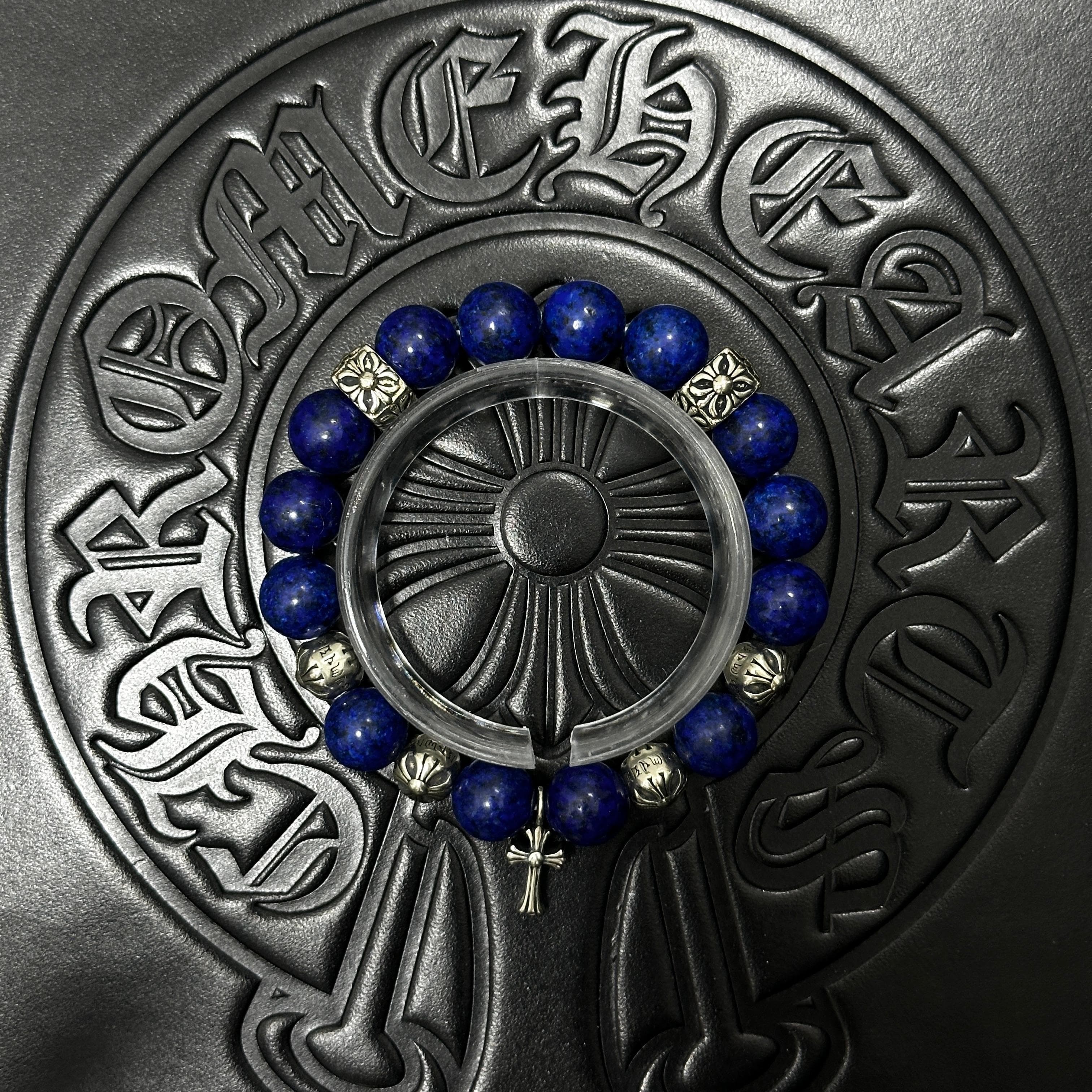 Blue Beaded Cross Bracelet — Chrome Hearts jewelry