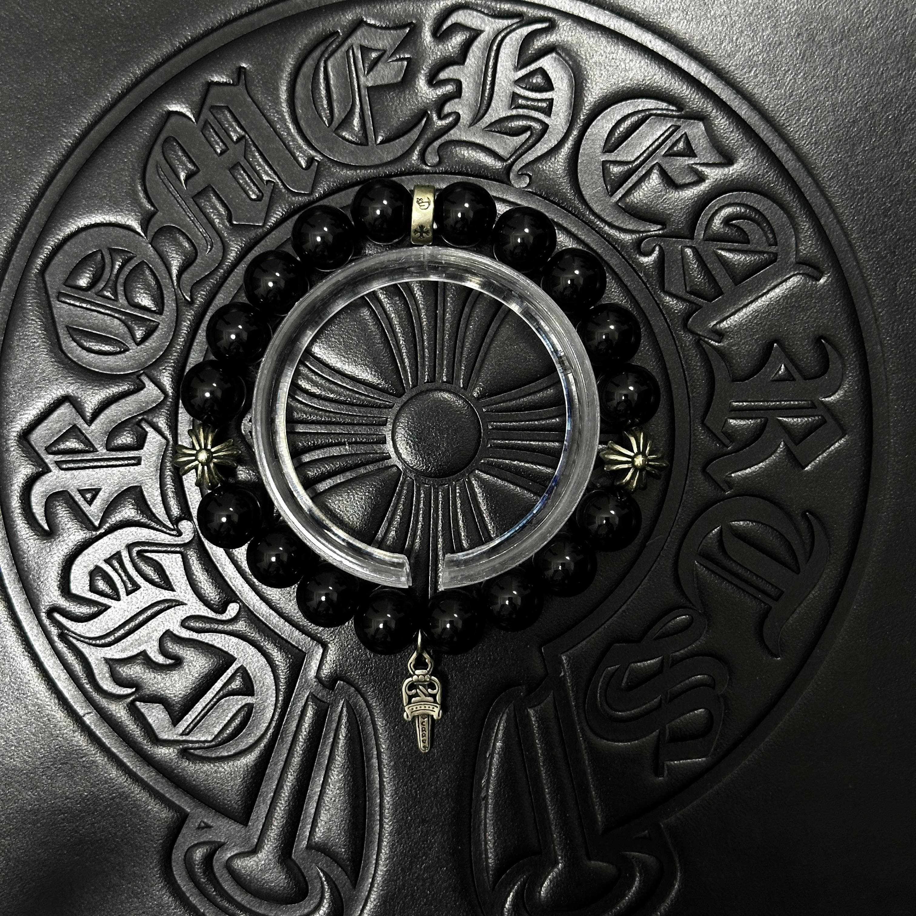 Black Beaded Dagger Bracelet — Chrome Hearts jewelry