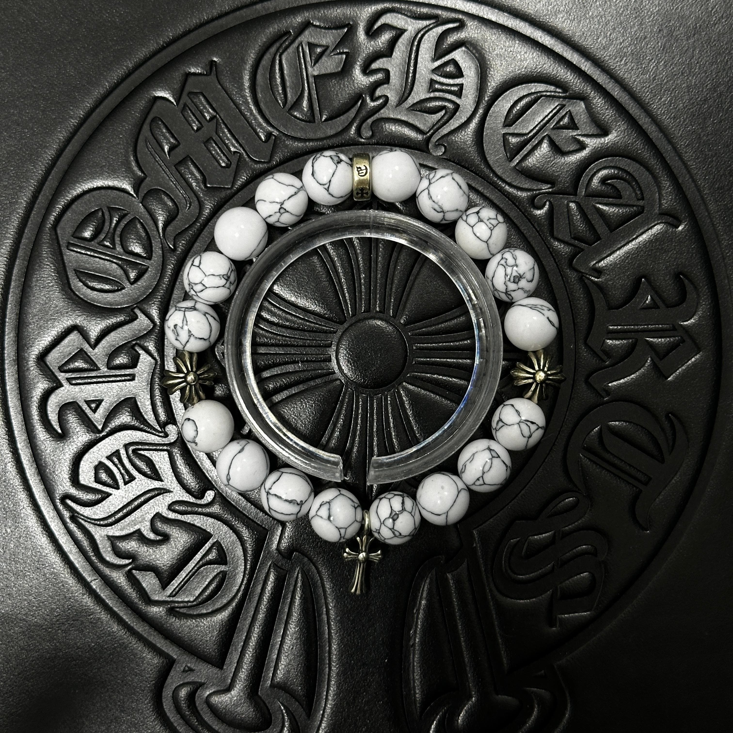 White Beaded Cross Bracelet — Chrome Hearts jewelry