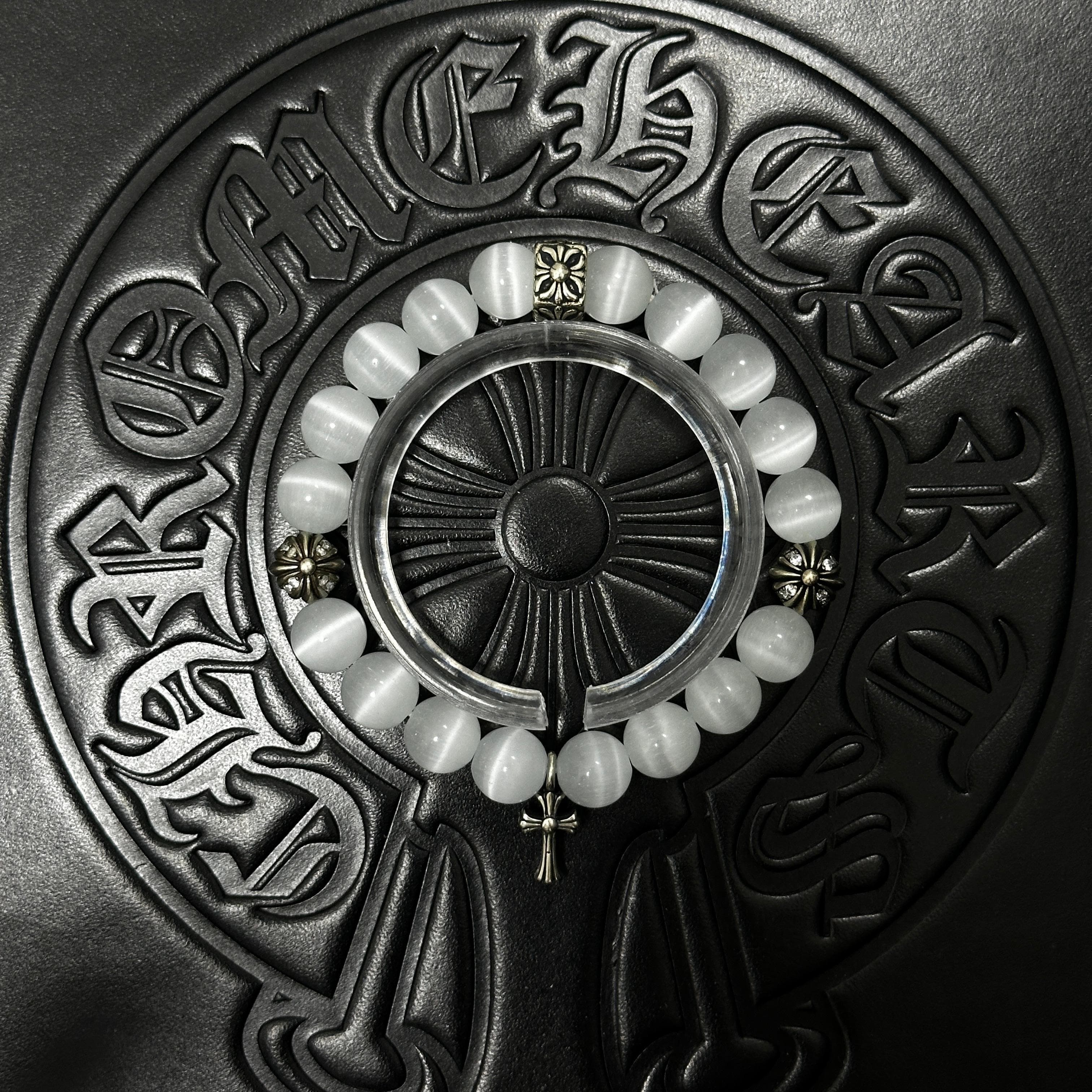 White Beaded Cross Bracelet — Chrome Hearts jewelry