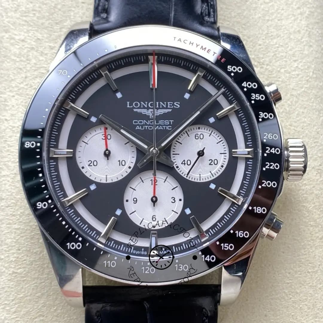 Longines Conquest L3.835.4.52.6 Black Leather Strap Chronograph 42MM 1:1 Clone — view 1
