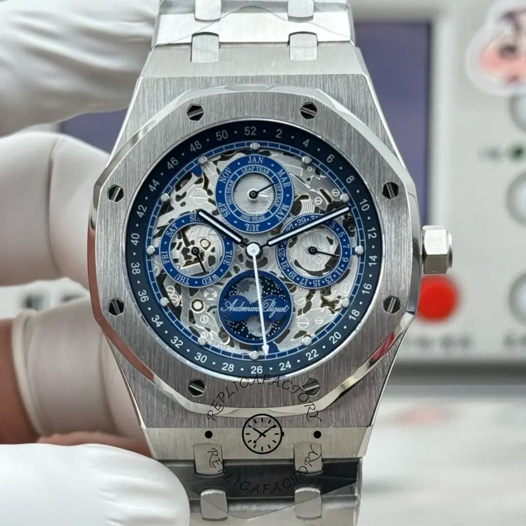 AP Royal Oak 26585XT.OO.1220XT.01 1:1 Clone 41 Titanium Openworked Blue — view 1