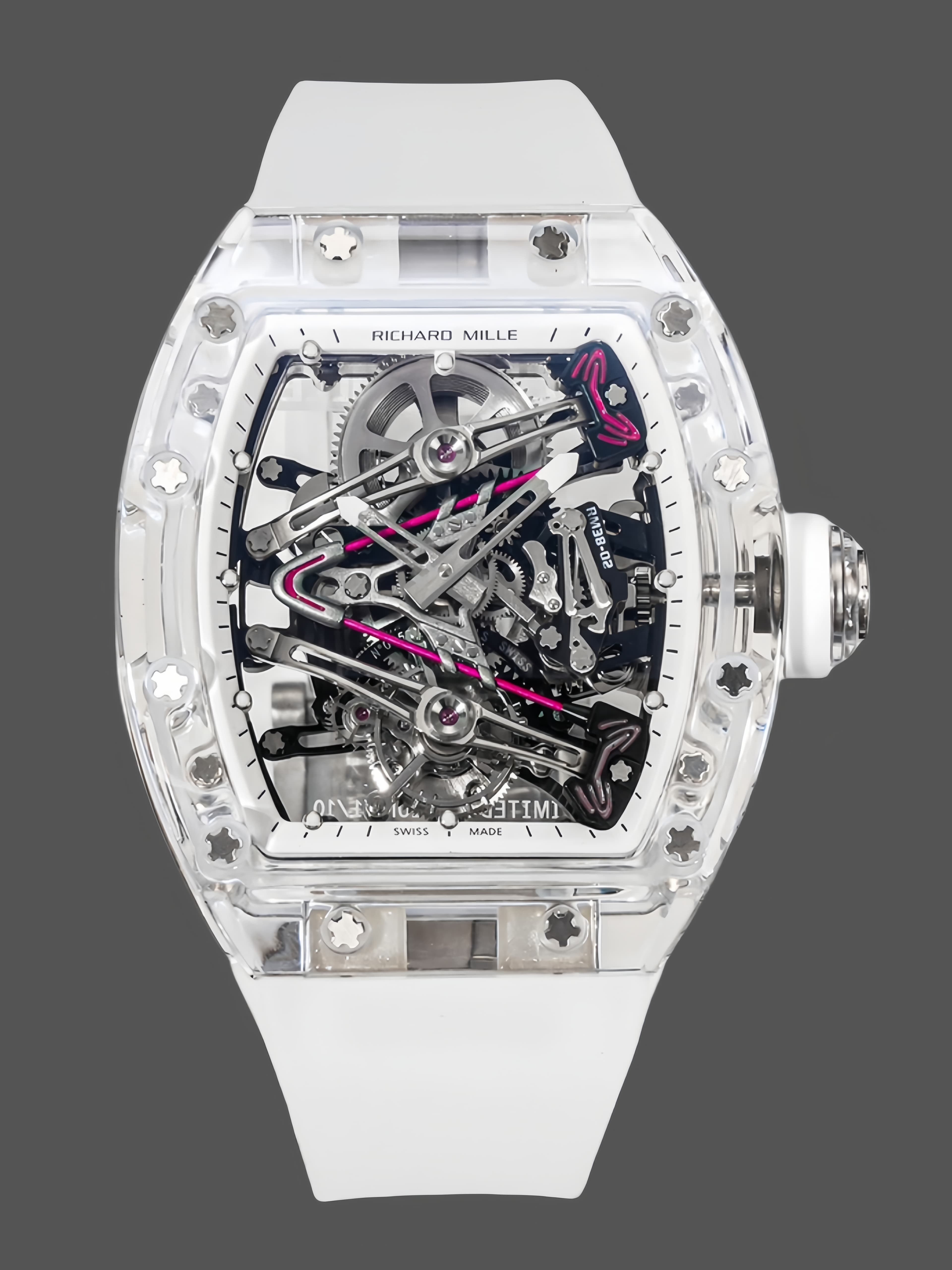 RM38-02 Richard Mille Tourbillon Movement Edition Crystal White Rubber Strap — view 1