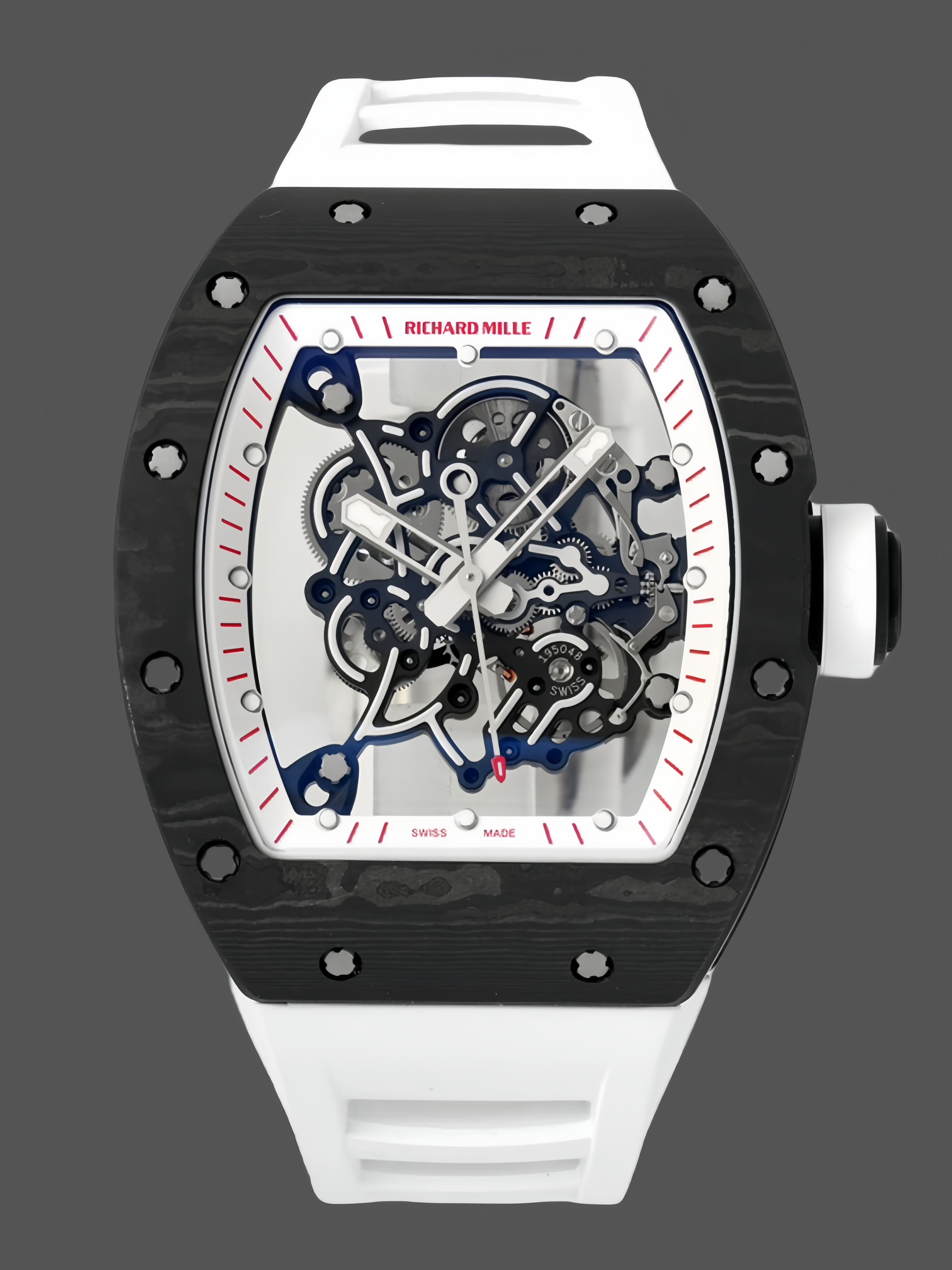 Richard Miller RM 055 RMUL2 NTPT Carbon Fiber White Rubber Strap — view 1
