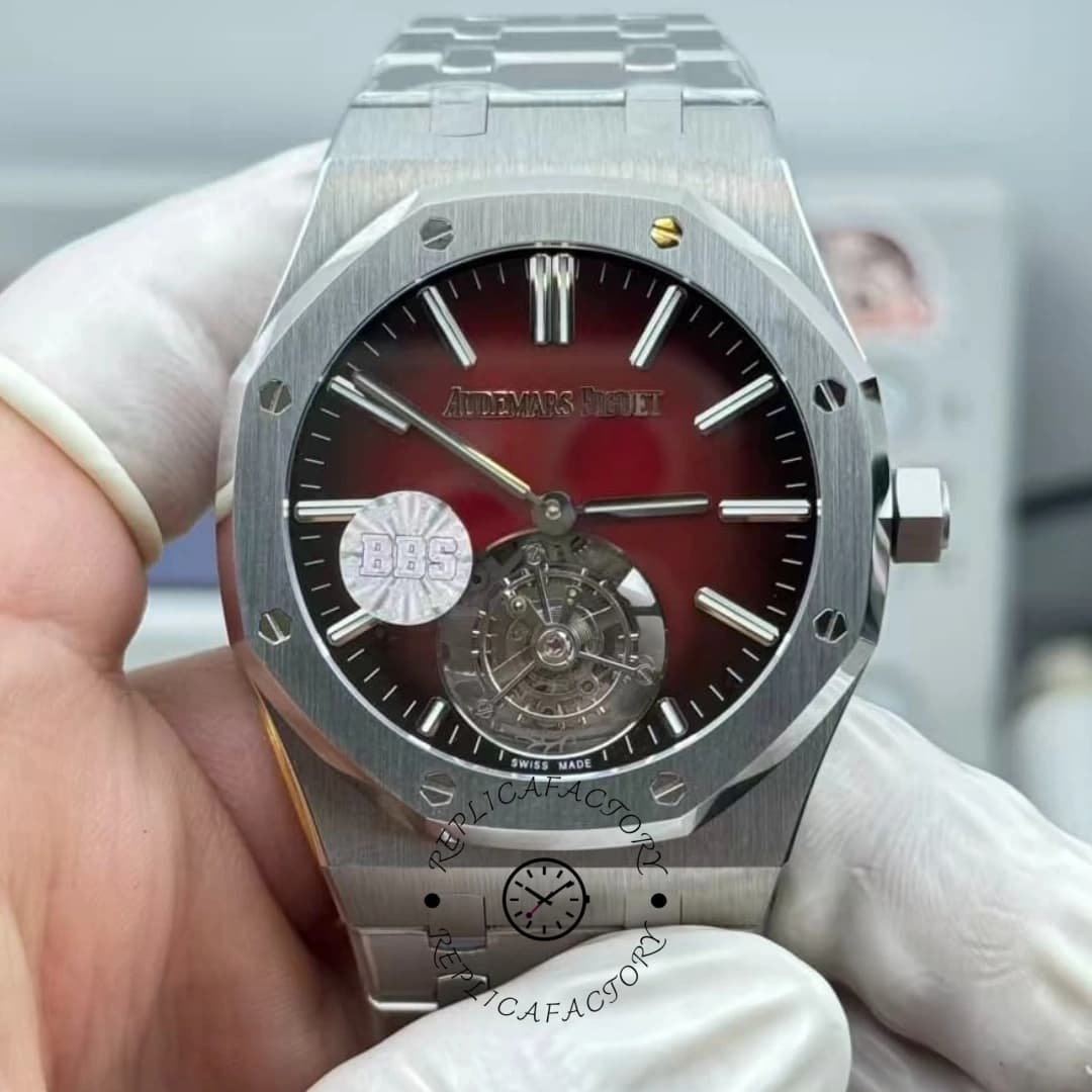 AP Royal Oak Flying Tourbillon 26730ST.OO.1320ST.05 Wine Red Dial Replica — view 1