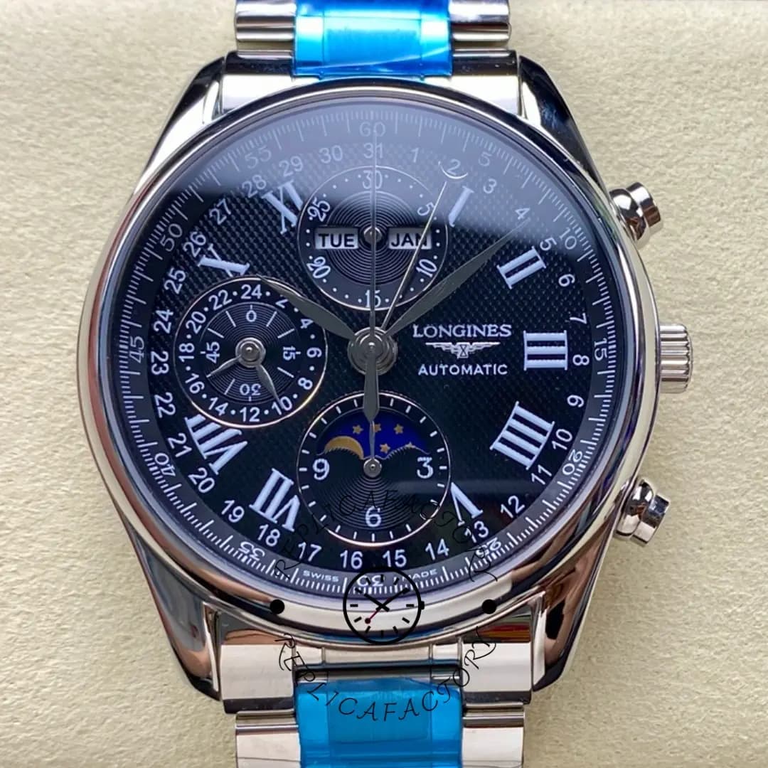 Longines L2.673.4.51.6 Master Replica 40 Stainless Steel Chronograph Black Dial — view 1