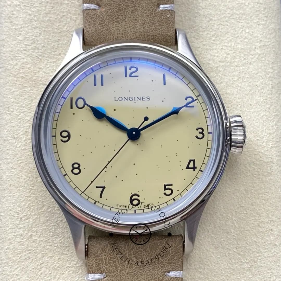 Longines L2.819.4.93.2 Heritage Military 38.5mm Steel Replica Beige Suede — view 1