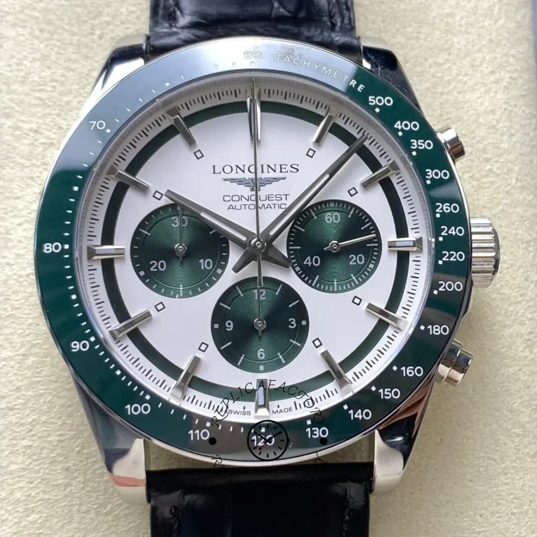 Longines L3.835.4.02.6 Conquest 1:1 Clone Panda Chronograph Leather Strap — view 1