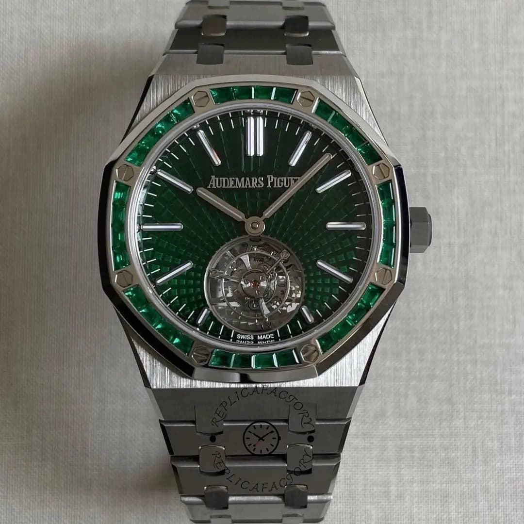 AP Royal Oak Flying Tourbillon 26532IC.EE.1220TI.01 1:1 Clone Titanium Emerald Bezel — view 1