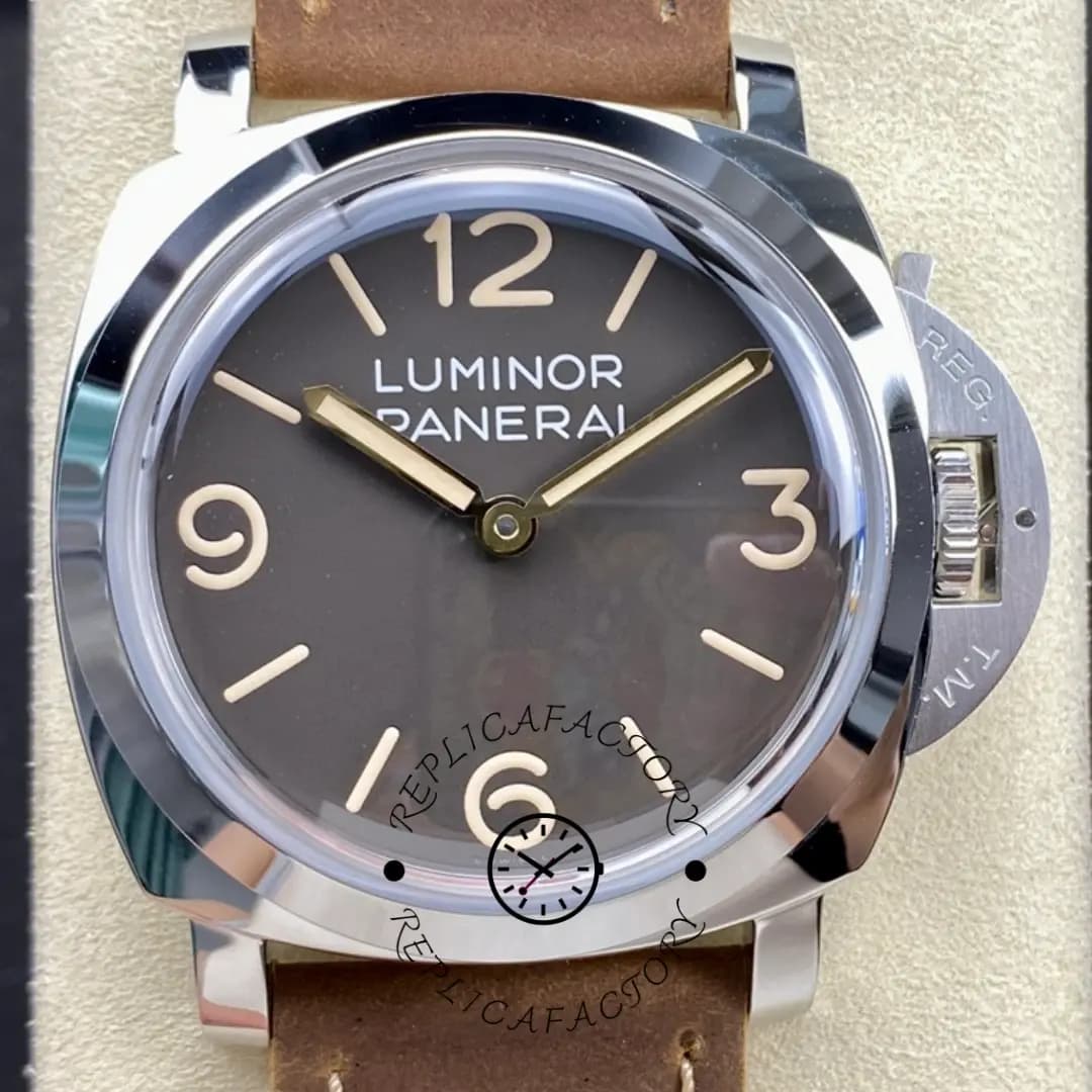 Replica Panerai PAM00663 Luminor 1950 Two-Hand 47MM Black Dial Leather Strap — view 1