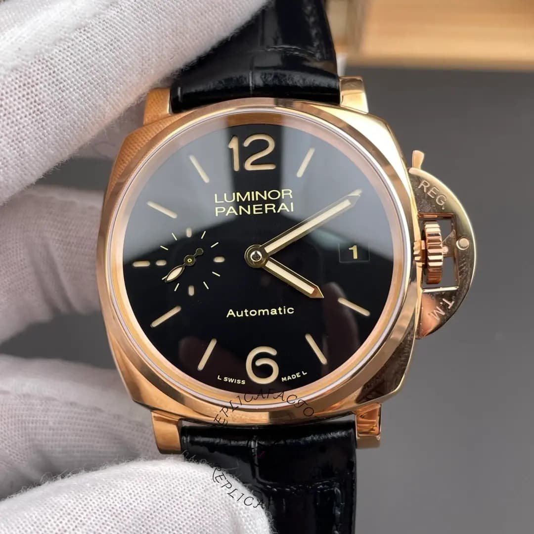 Panerai Luminor Due Automatic Oro Rosso 1:1 Clone Black Dial Alligator PAM00908 — view 1