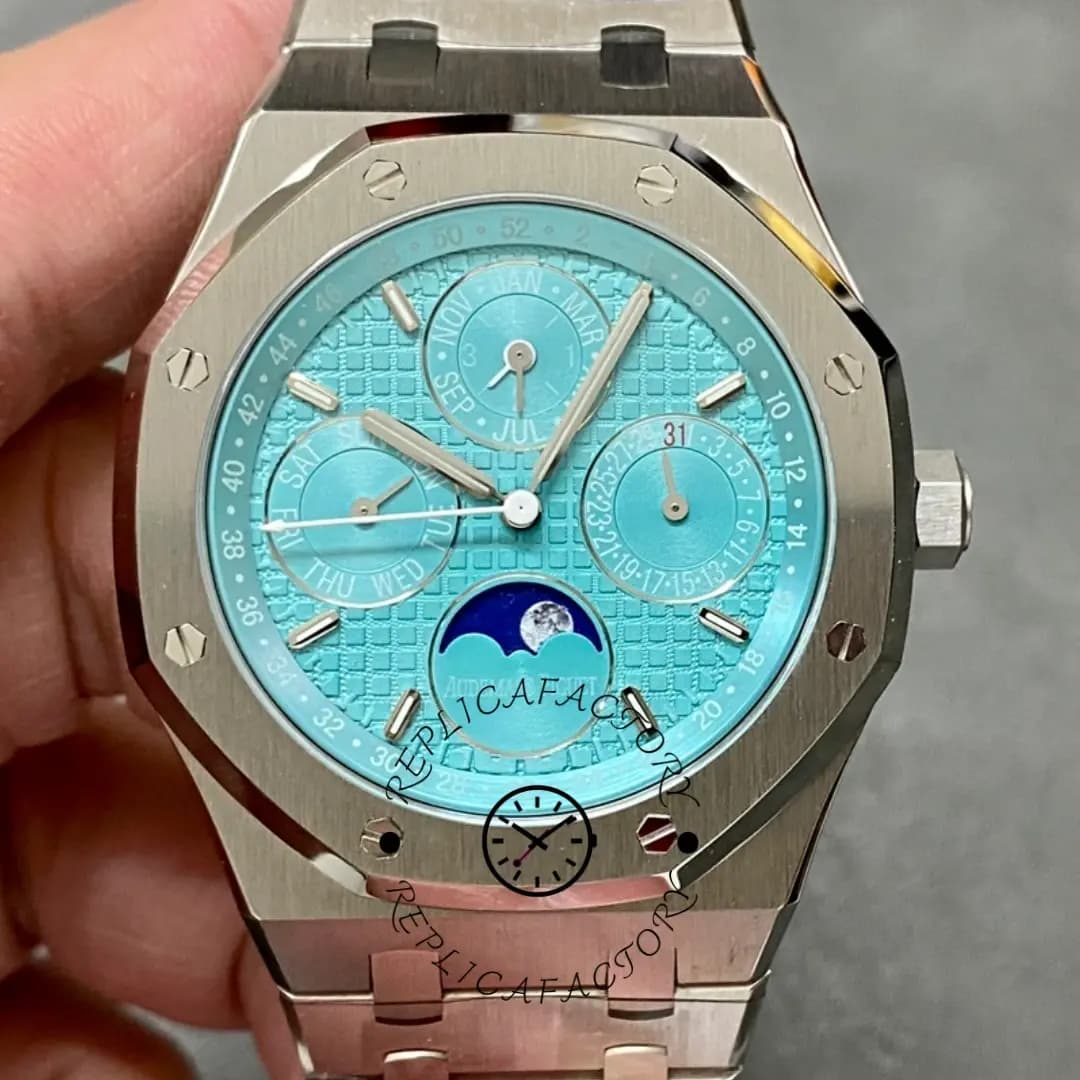AP 1:1 Clone Royal Oak Perpetual Calendar 26613ST.OO.1220ST.01 Turquoise Blue Dial — view 1
