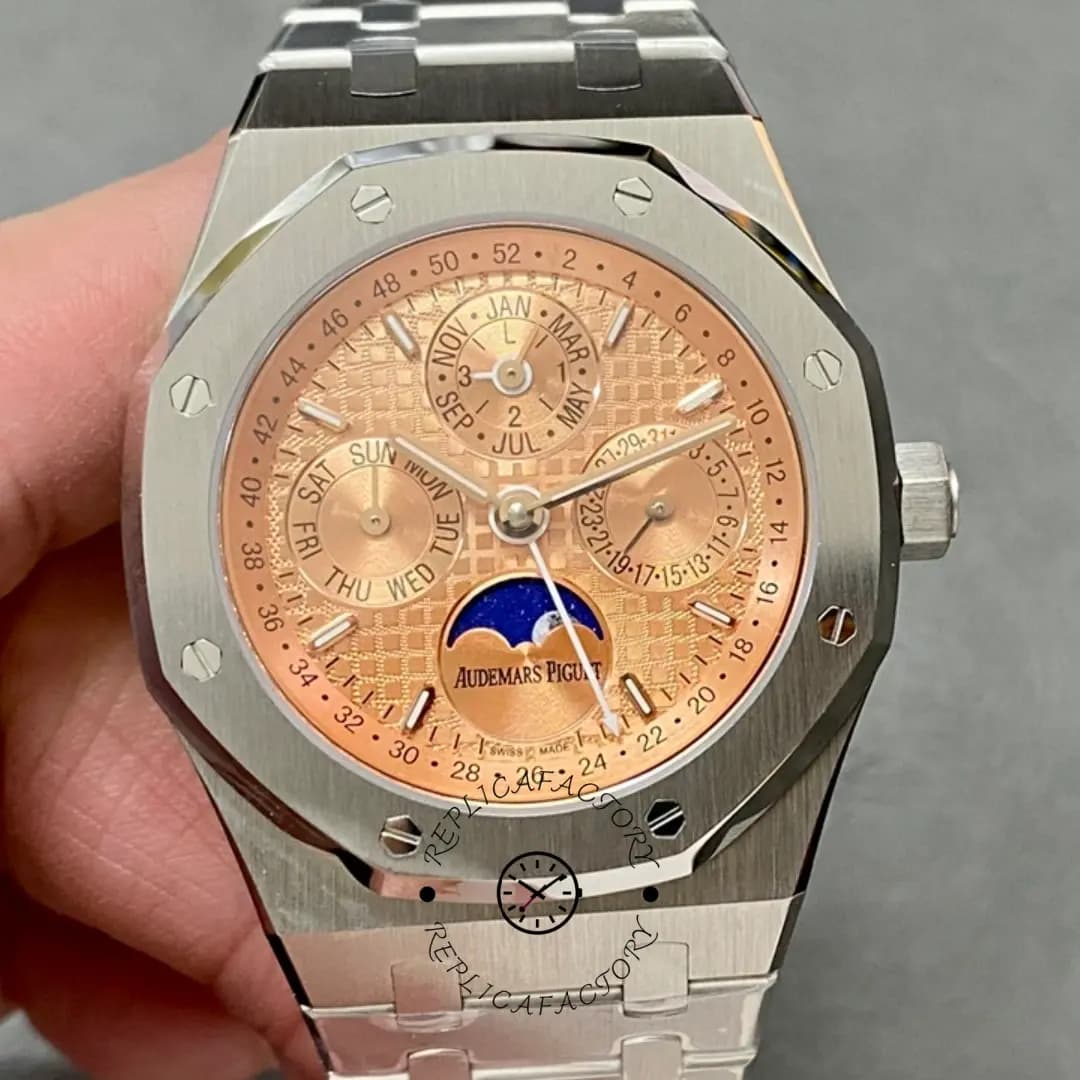 AP 26615TI.OO.1220TI.01 Perpetual Calendar Replica Watches Salmon Dial 41mm — view 1