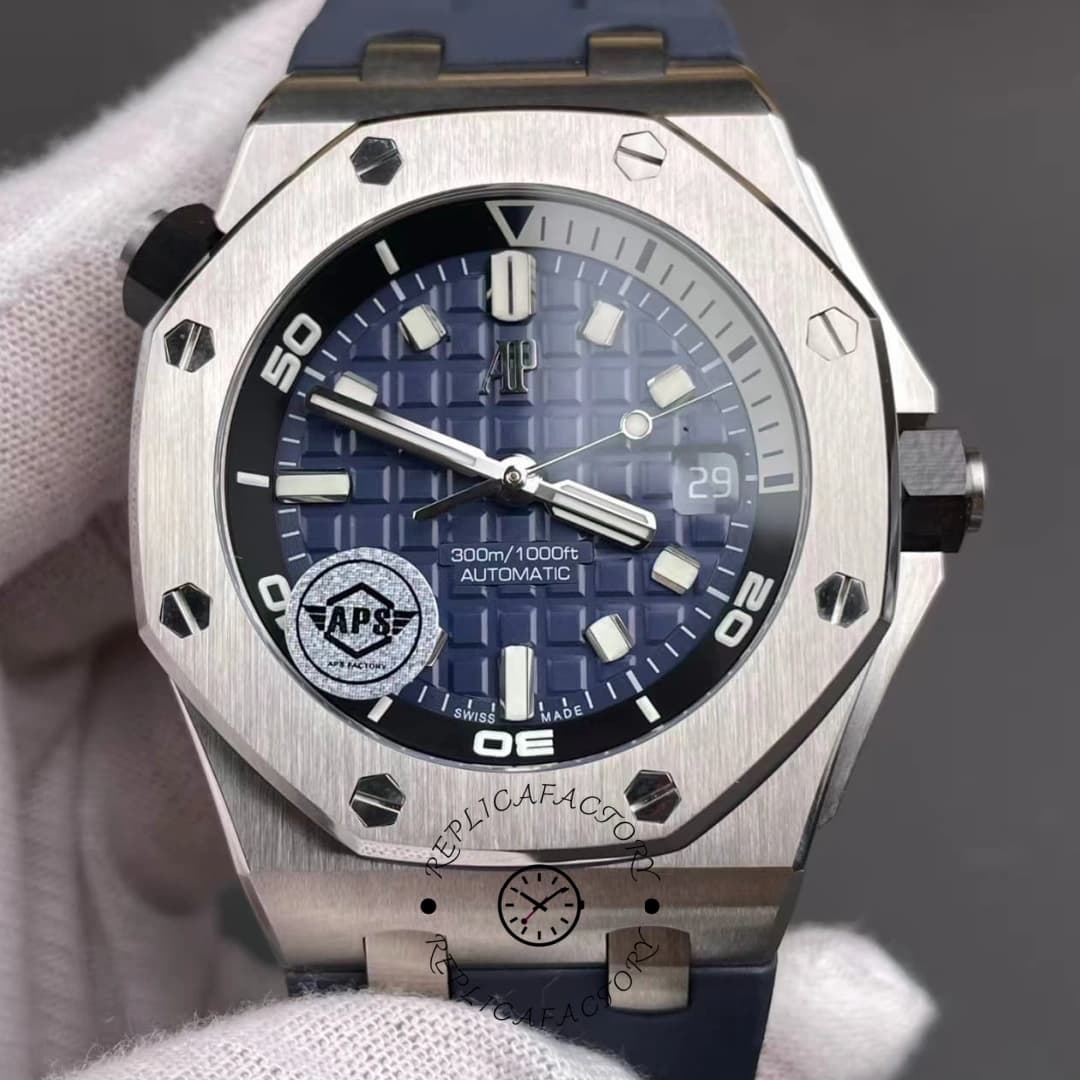 Replica AP Royal Oak Offshore Diver 15720ST.OO.A027CA.01 Blue Rubber Strap — view 1