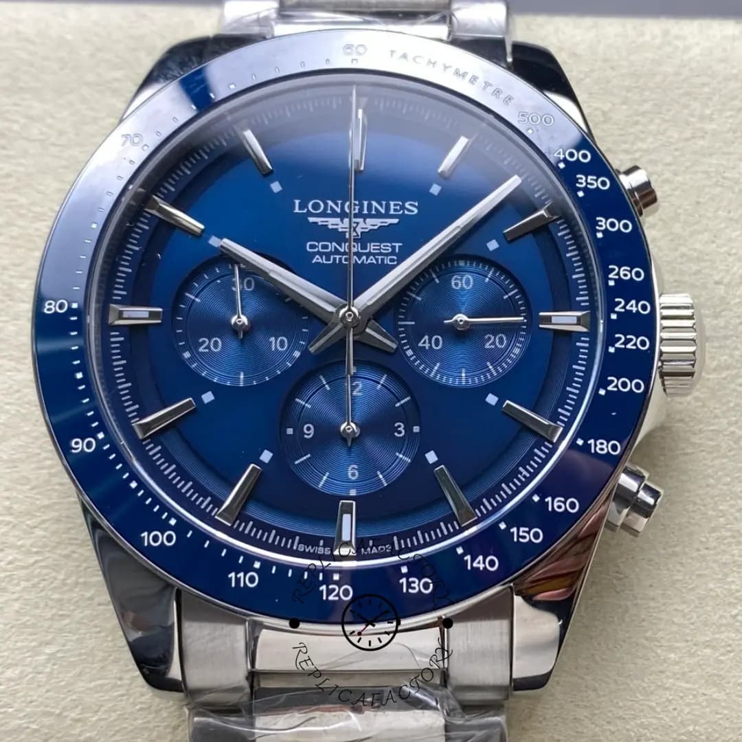 Replica Longines Conquest 42mm Chronograph L3.835.4.92.6 Blue Dial — view 1