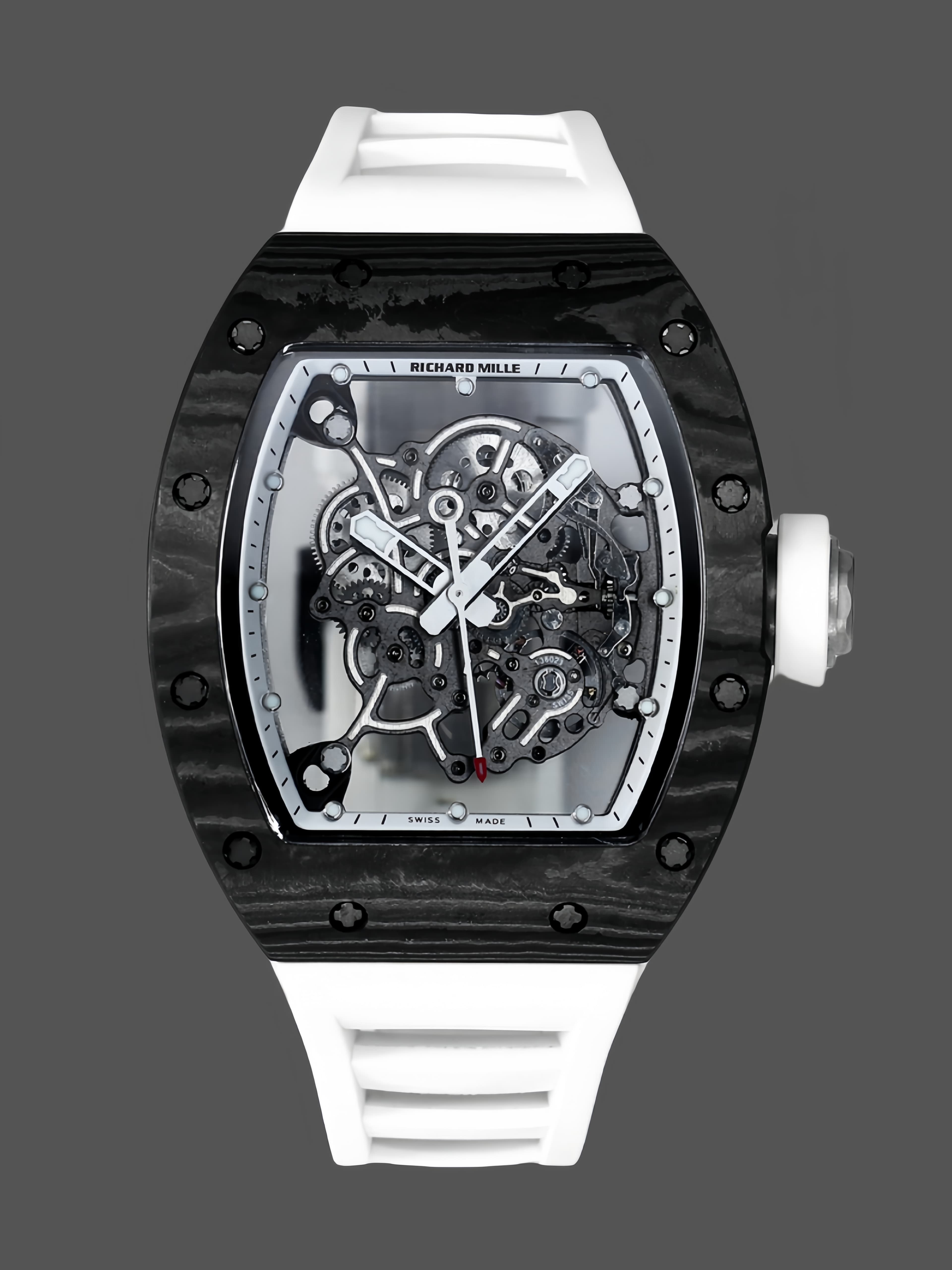 Richard Miller RM055 NTPT Carbon Fiber White Rubber Strap — view 1