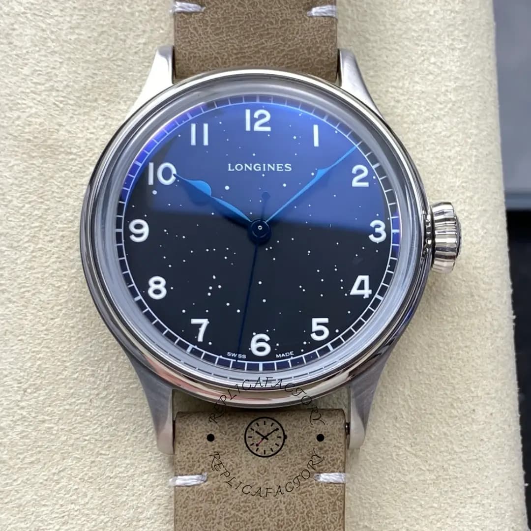 Longines Heritage Military 38.5mm Leather Replica L2.819.4.93.2 Black Dial — view 1