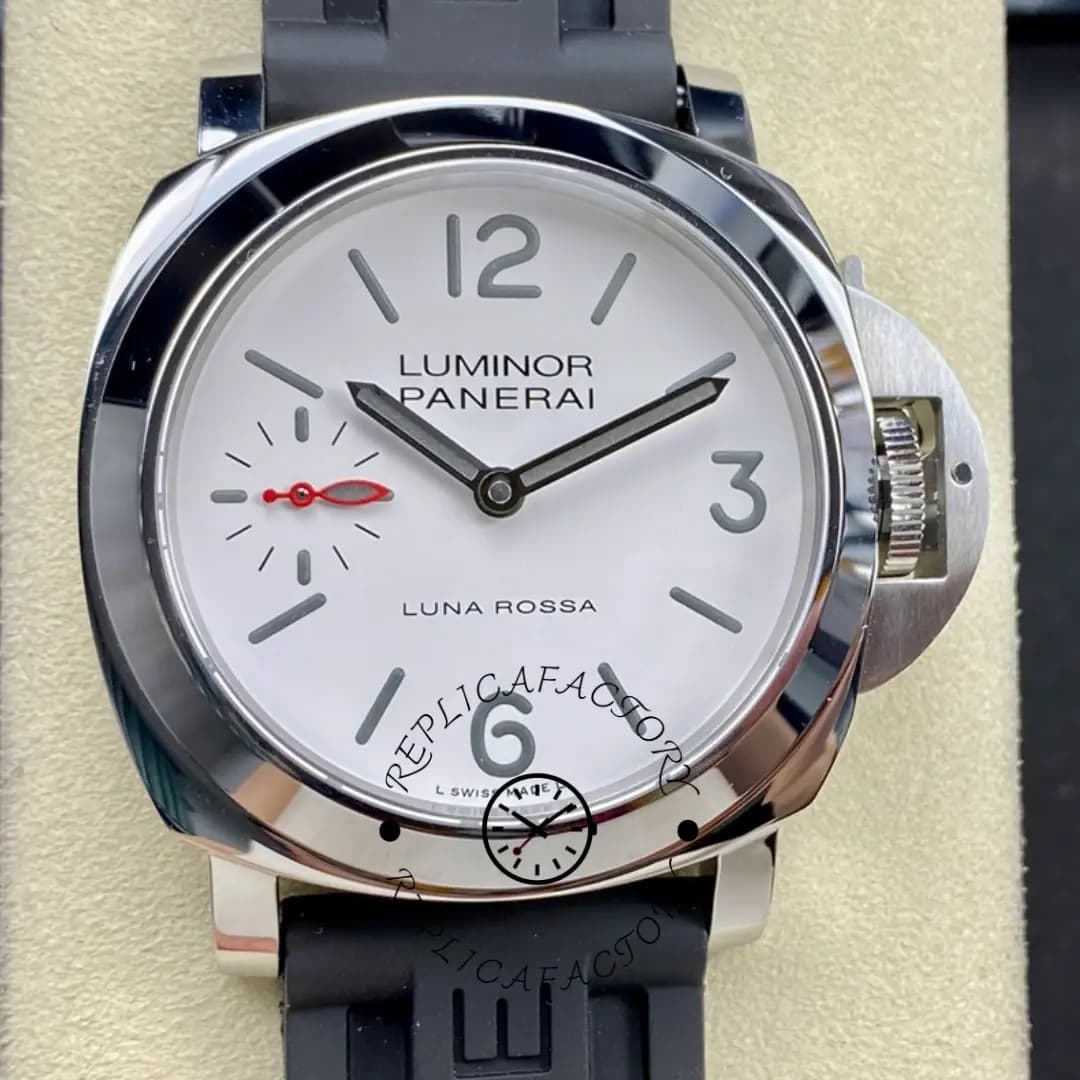 Panerai PAM01342 Luminor Replica White Dial Men's Watch Black Rubber Strap — view 1