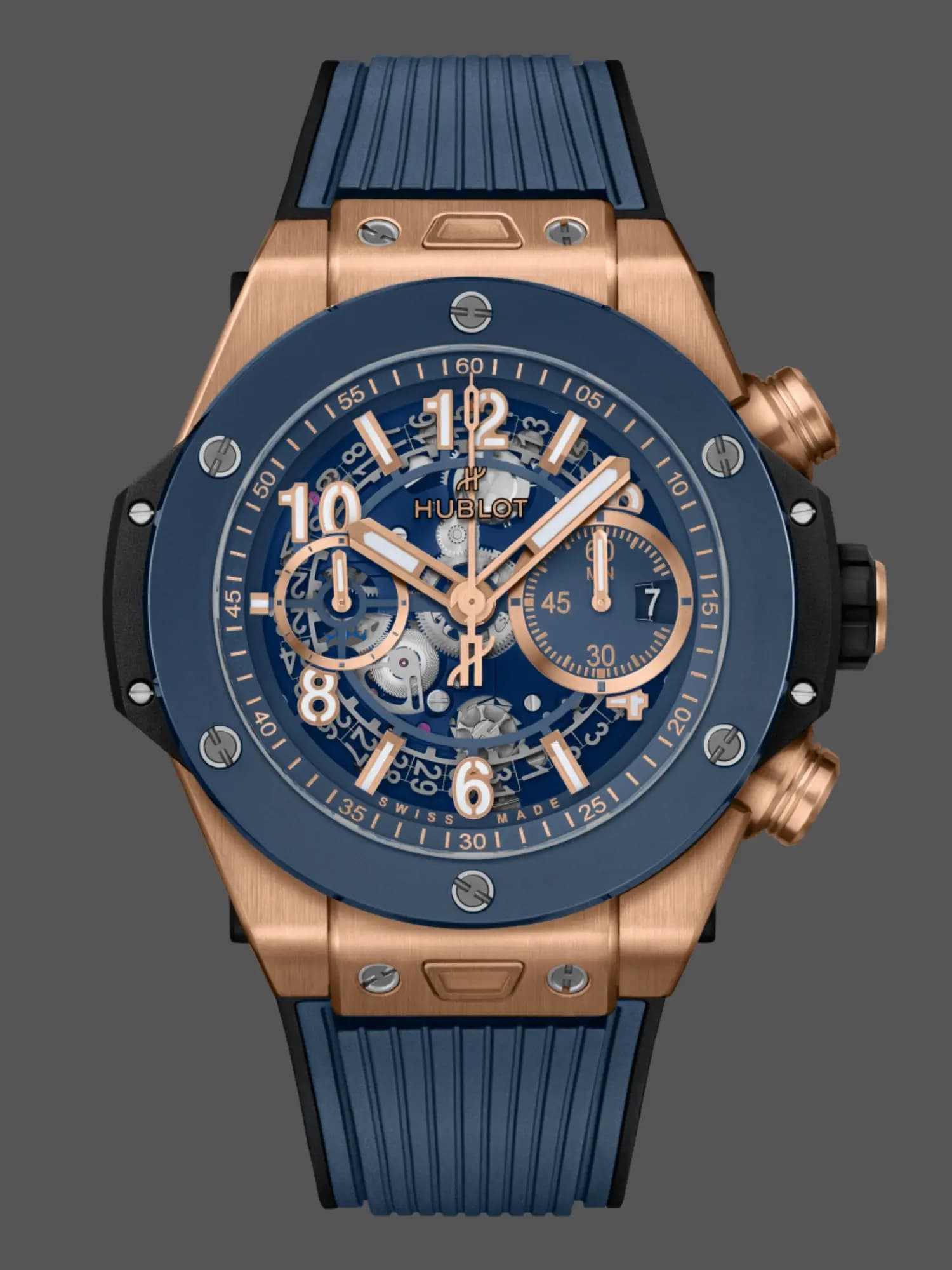 Replica Hublot Big Bang Unico King Gold Blue Ceramic 421.OL.5180.RX — view 1