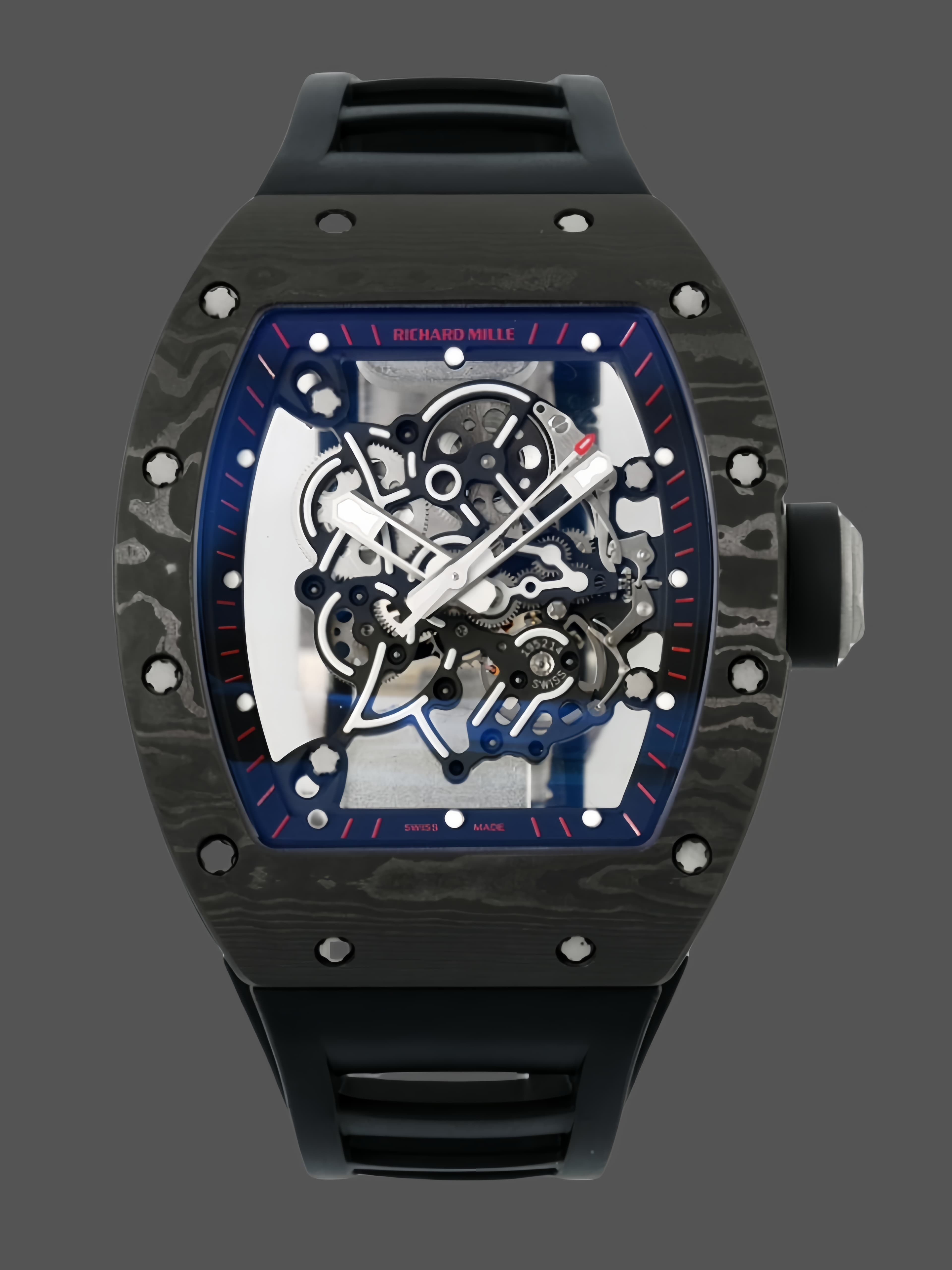 Richard Miller RM 055 RMUL2 NTPT Carbon Fiber Black Rubber Strap — view 1