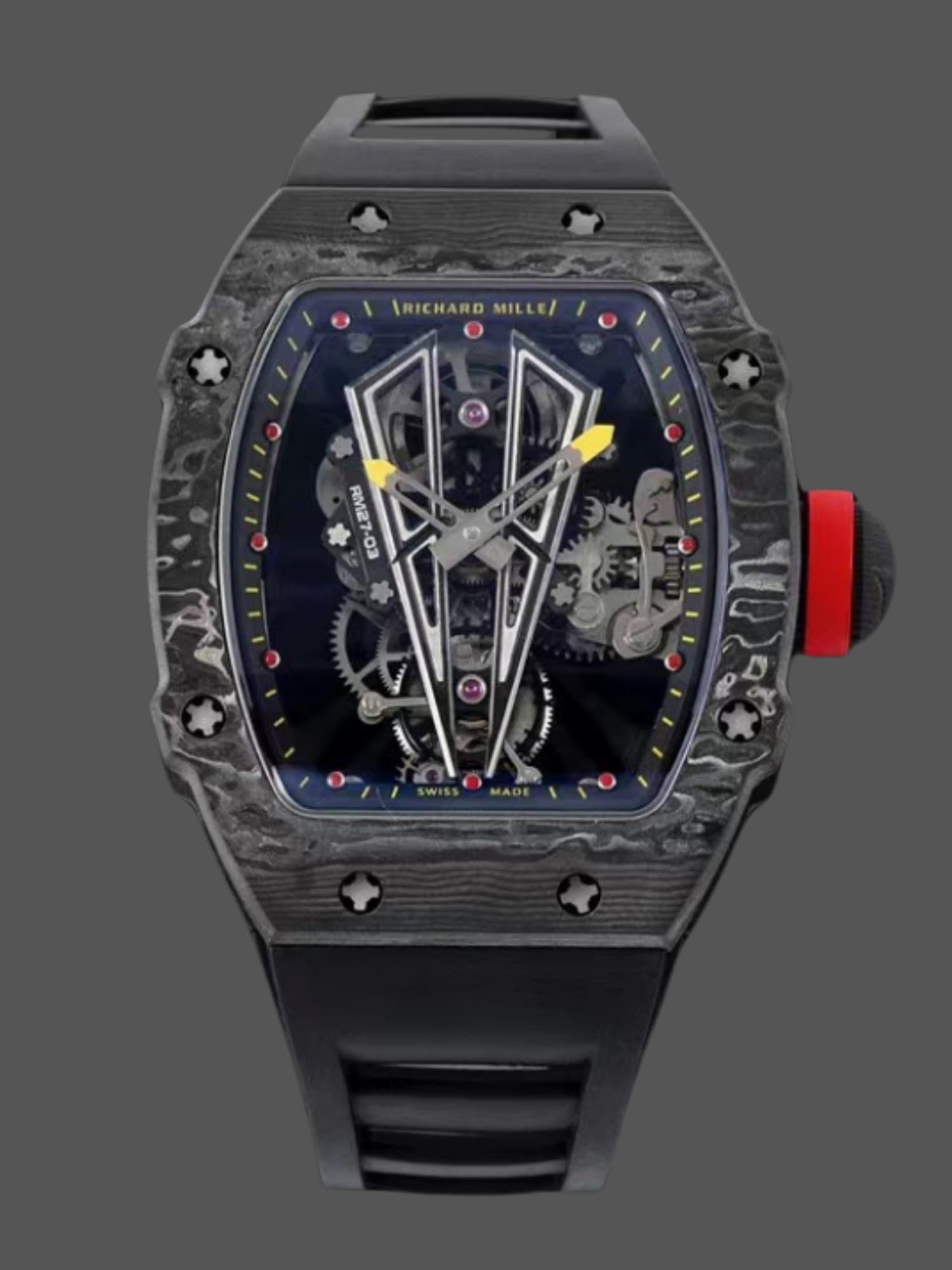 Replica RM 27-03 Rafael Nadal Black Tourbillon Black Rubber Strap — view 1