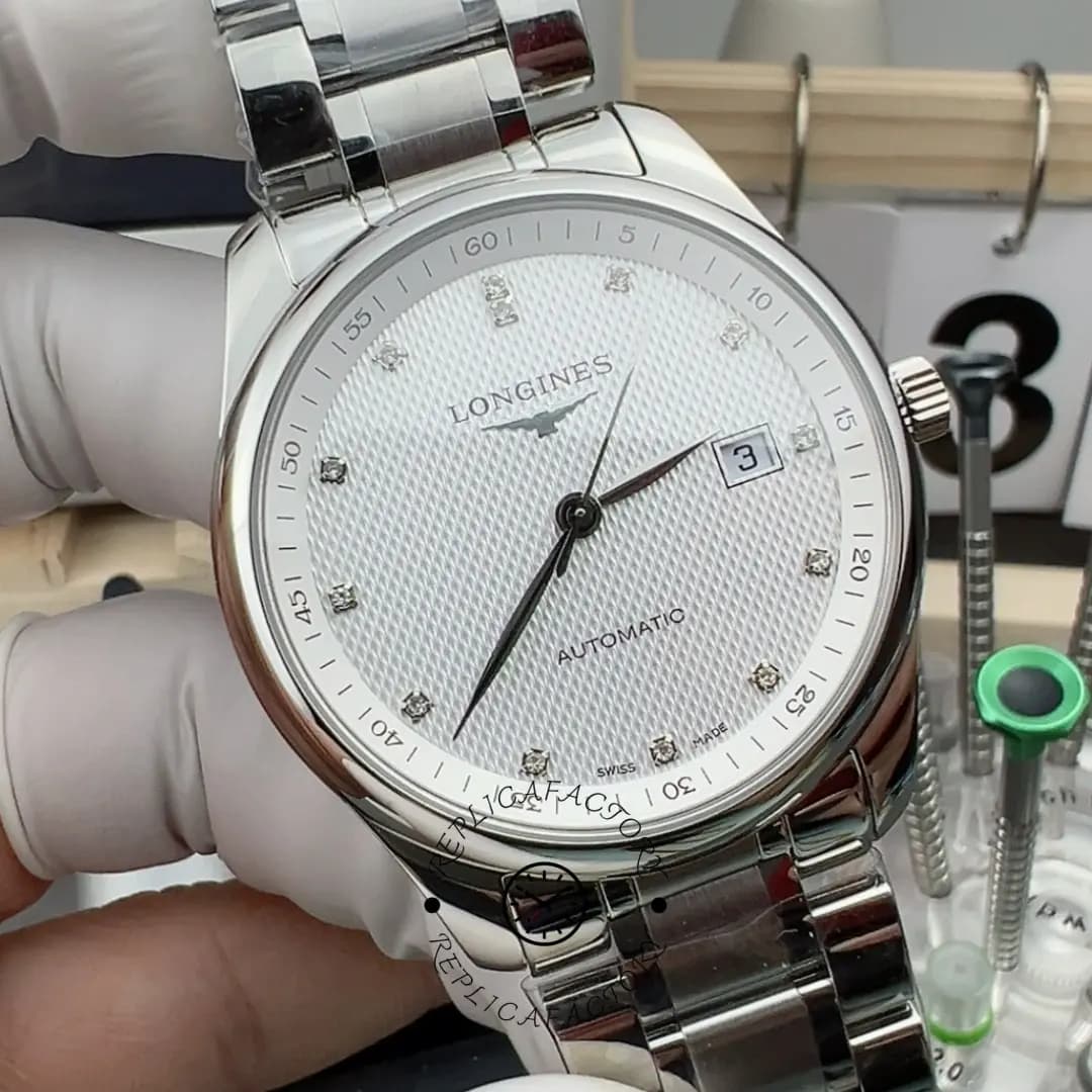 1:1 Clone Longines L2.793.4.77.6 Master Collection Silver-Diamond 40 Date Steel — view 1
