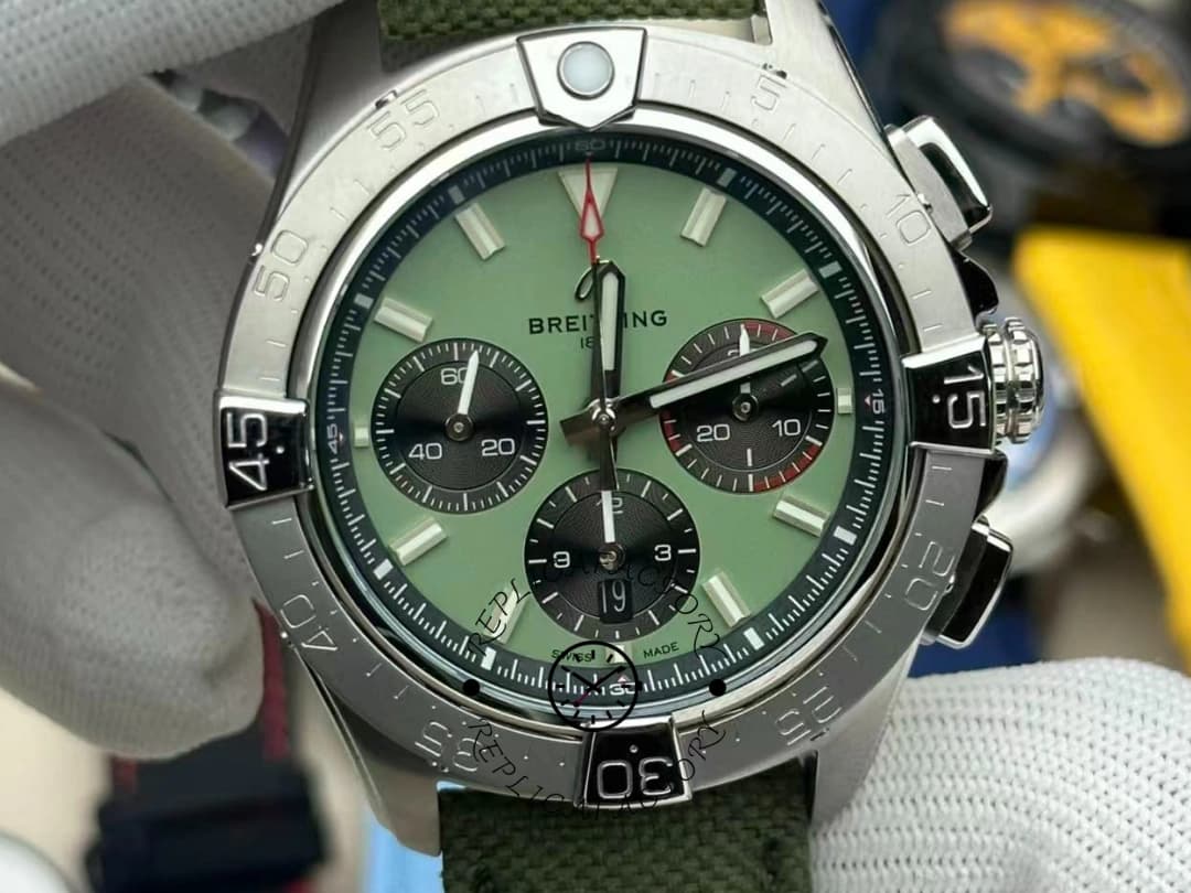 1:1 Clone Breitling Avenger B01 Chronograph AB0147101L1X1 44mm Green Strap Watch — view 1