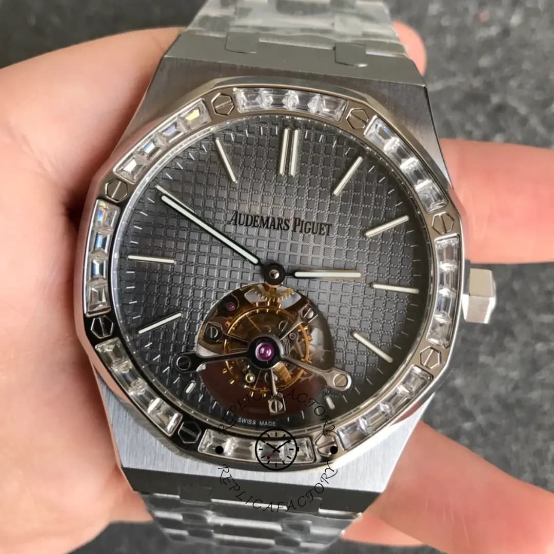 1:1 Clone AP Royal Oak Tourbillon 26516PT.ZZ.1220PT.01 Grey Platinum Diamond — view 1