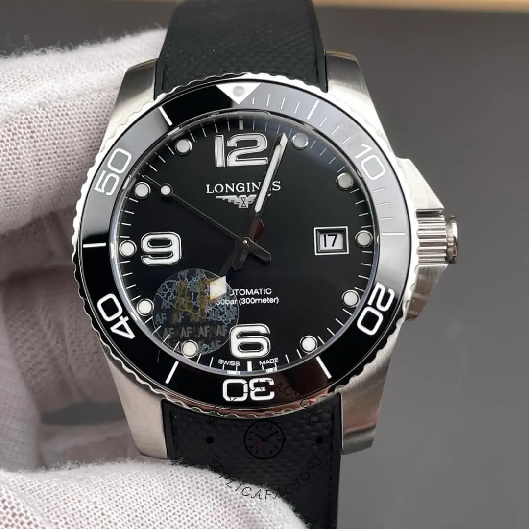 Longines HydroConquest 43mm Rubber Strap Replica L3.782.4.56.9 Black Dial — view 1