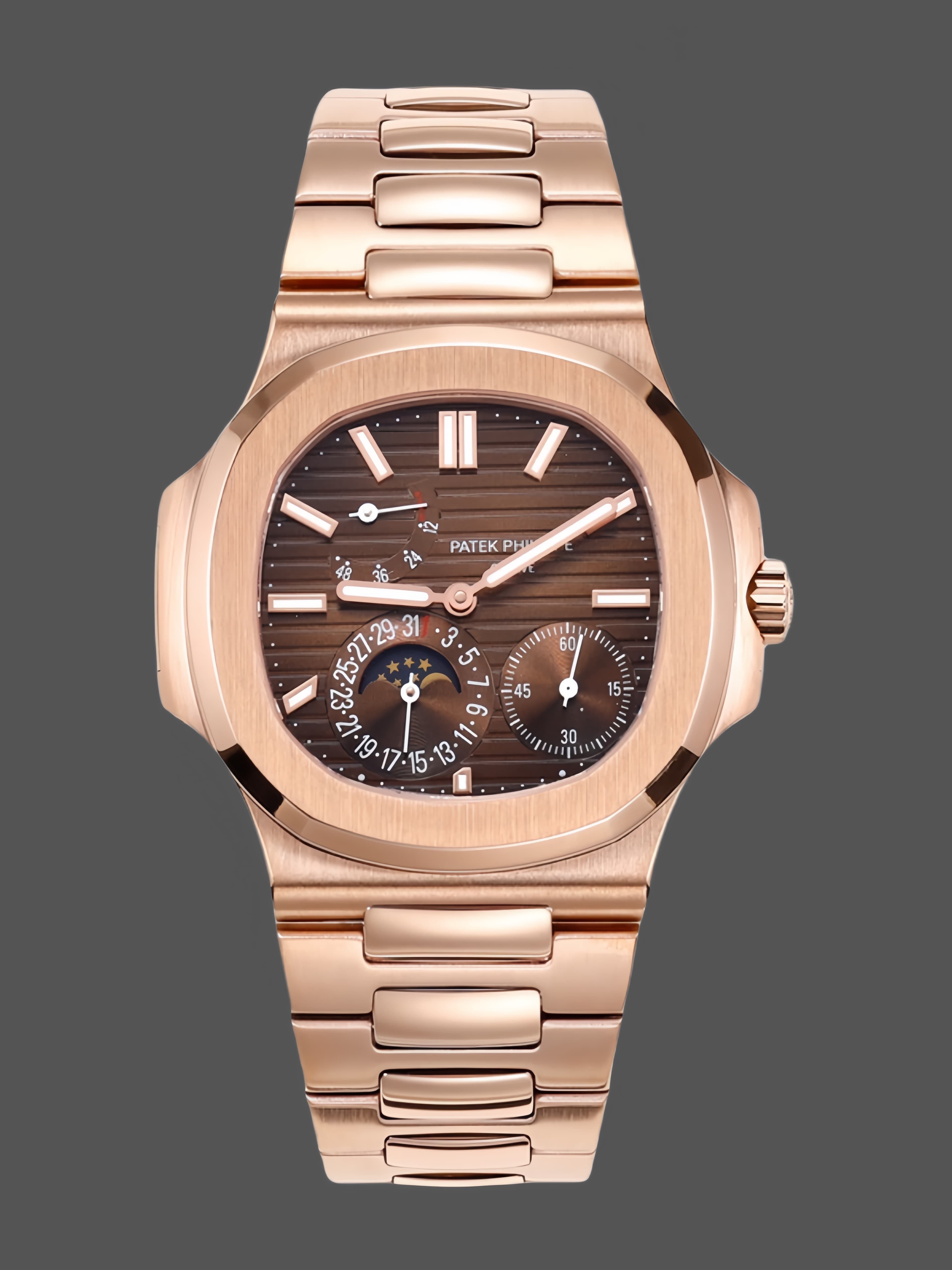 Patek Philippe Nautilus Moon Phase Rose Gold Brown Sunburst 5712 1R 001 40MM — view 1