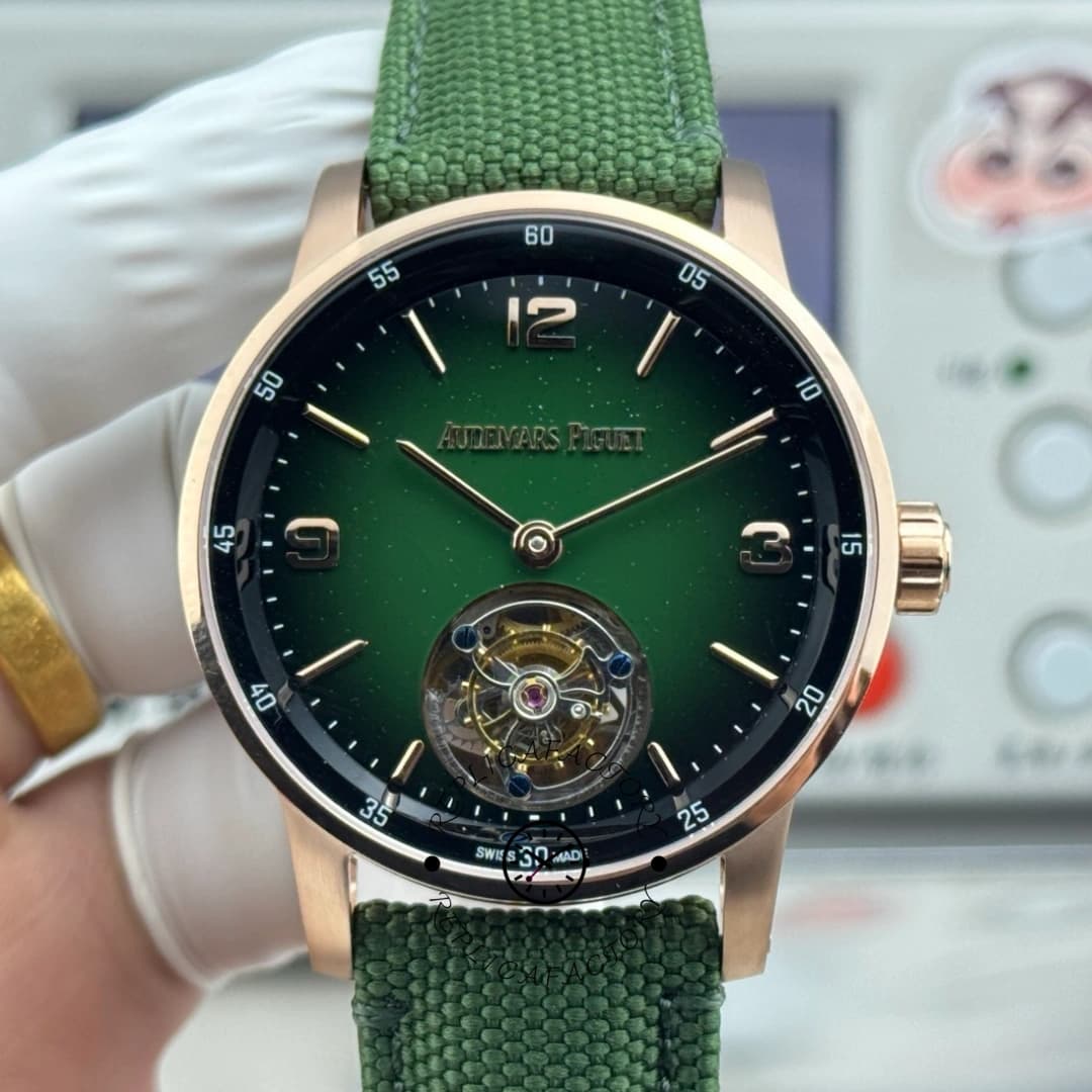 1:1 Clone AP CODE 11.59 26396NR.OO.D002KB.01 Green Aventurine Nylon Strap — view 1